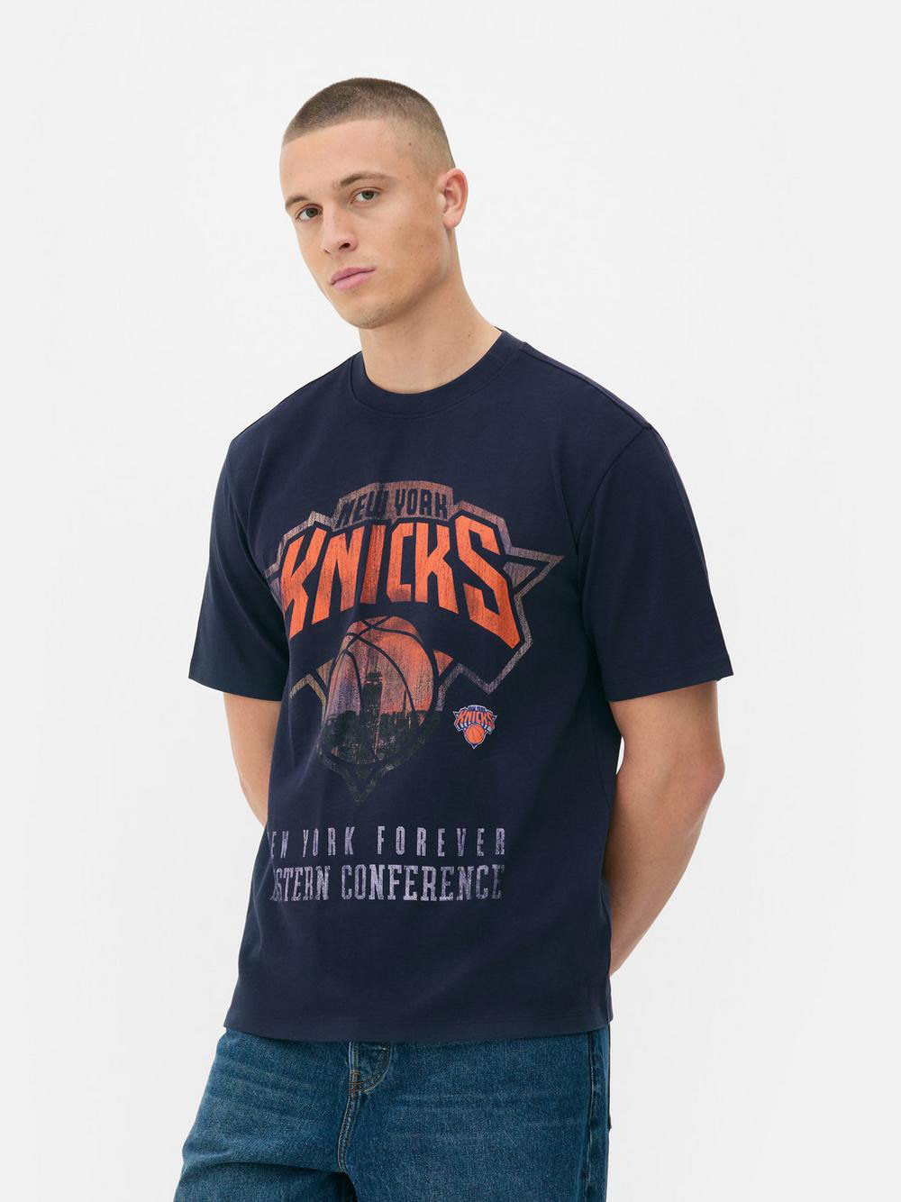 NBA x Josh Denzel [Primark] AW24 NY Knicks Tee. Photograph By Primark