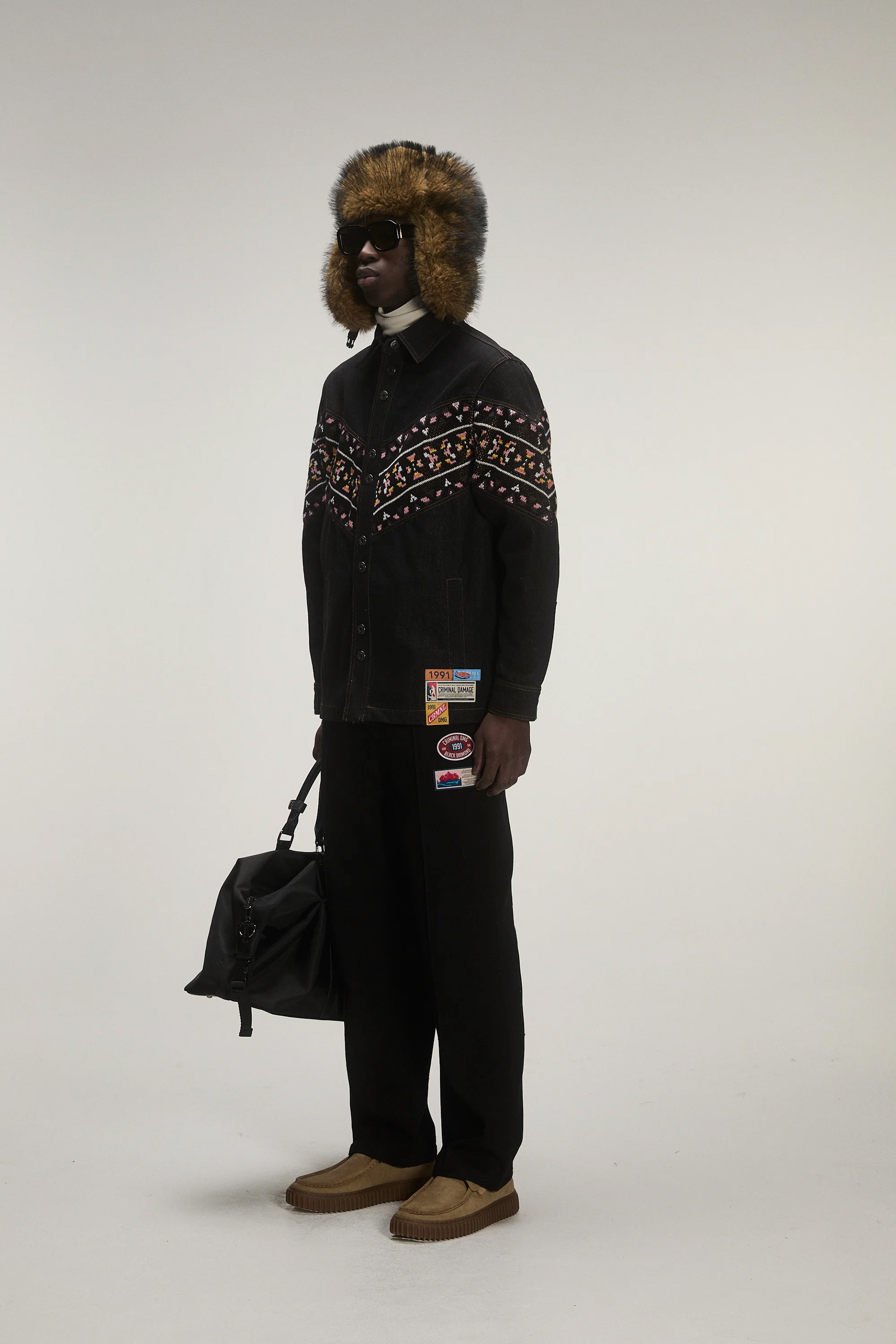 FAIR ISLE KNIT DENIM SHIRT
