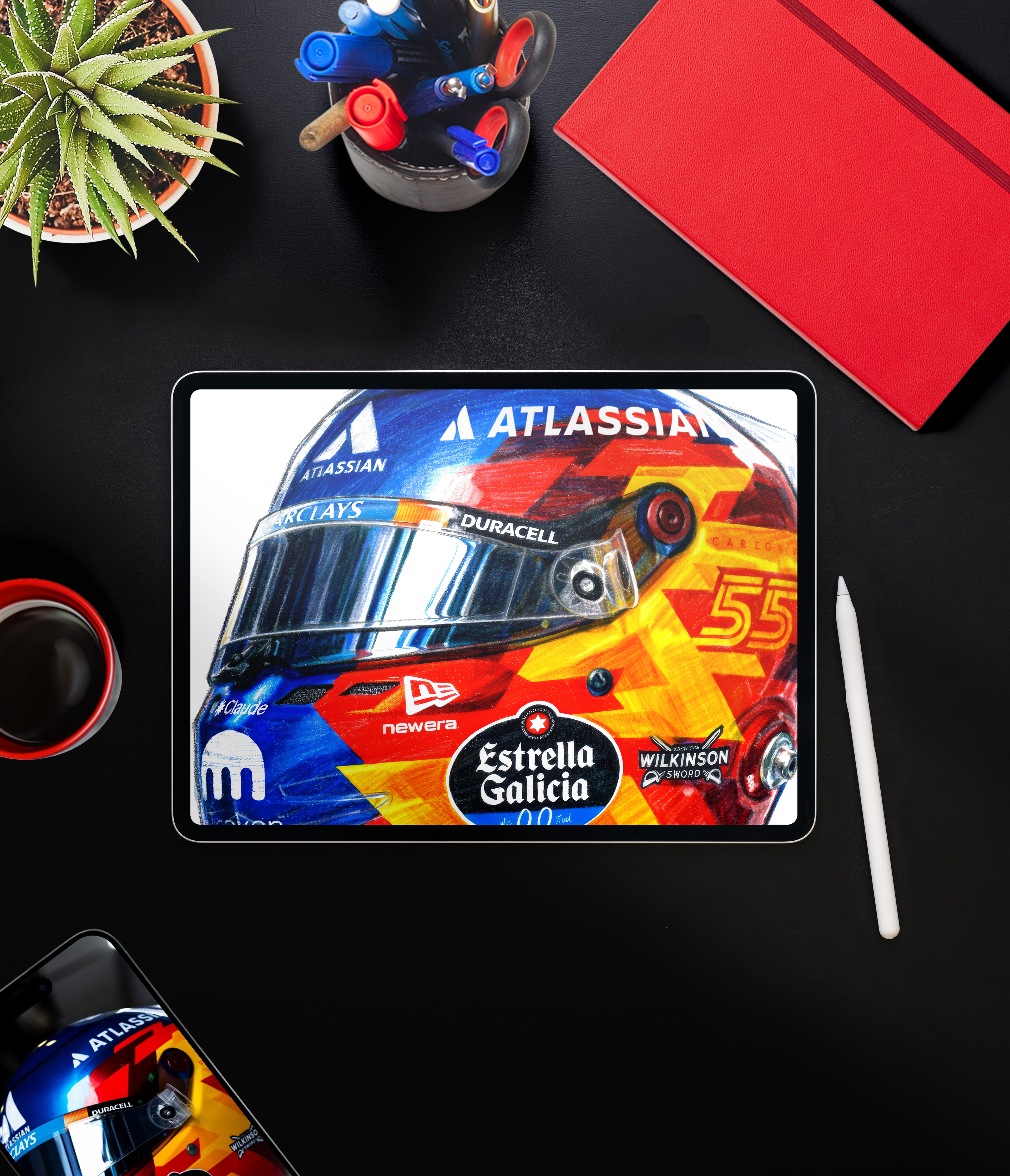 Williams F1 x  Carlos Sainz Sketched Helmet 