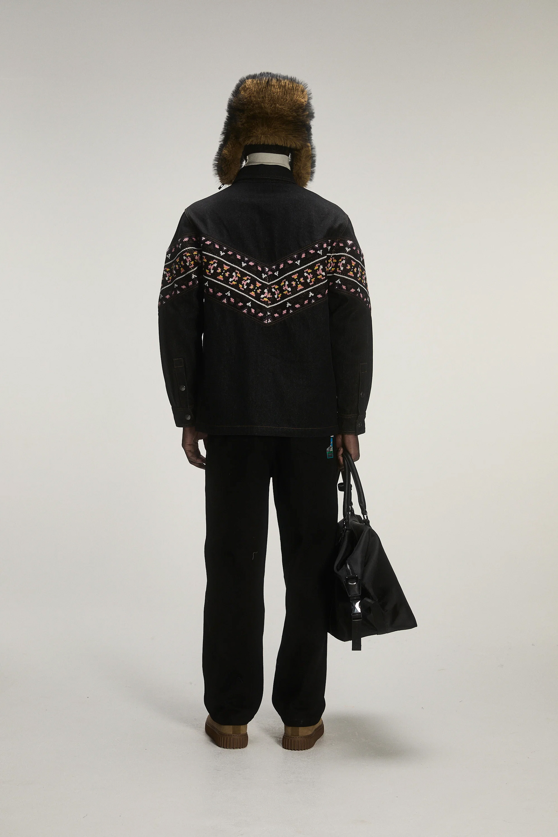 FAIR ISLE KNIT DENIM SHIRT
