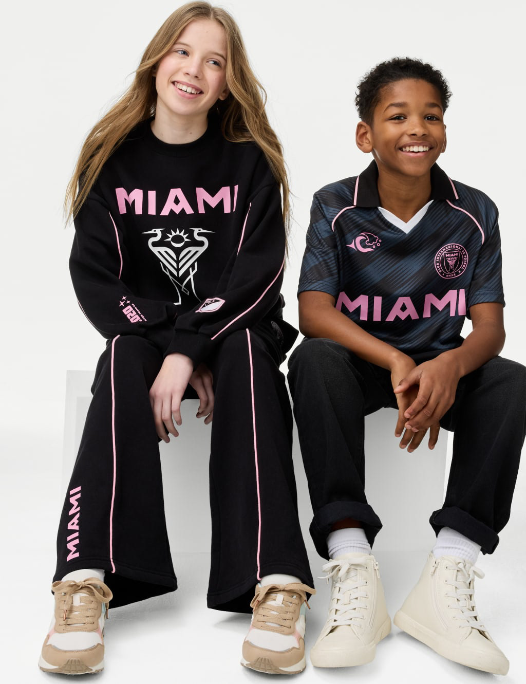 M&S Inter Miami Football Shirt & Sweatshirt & Wide Jogpant - Photography by Marks & Spencer