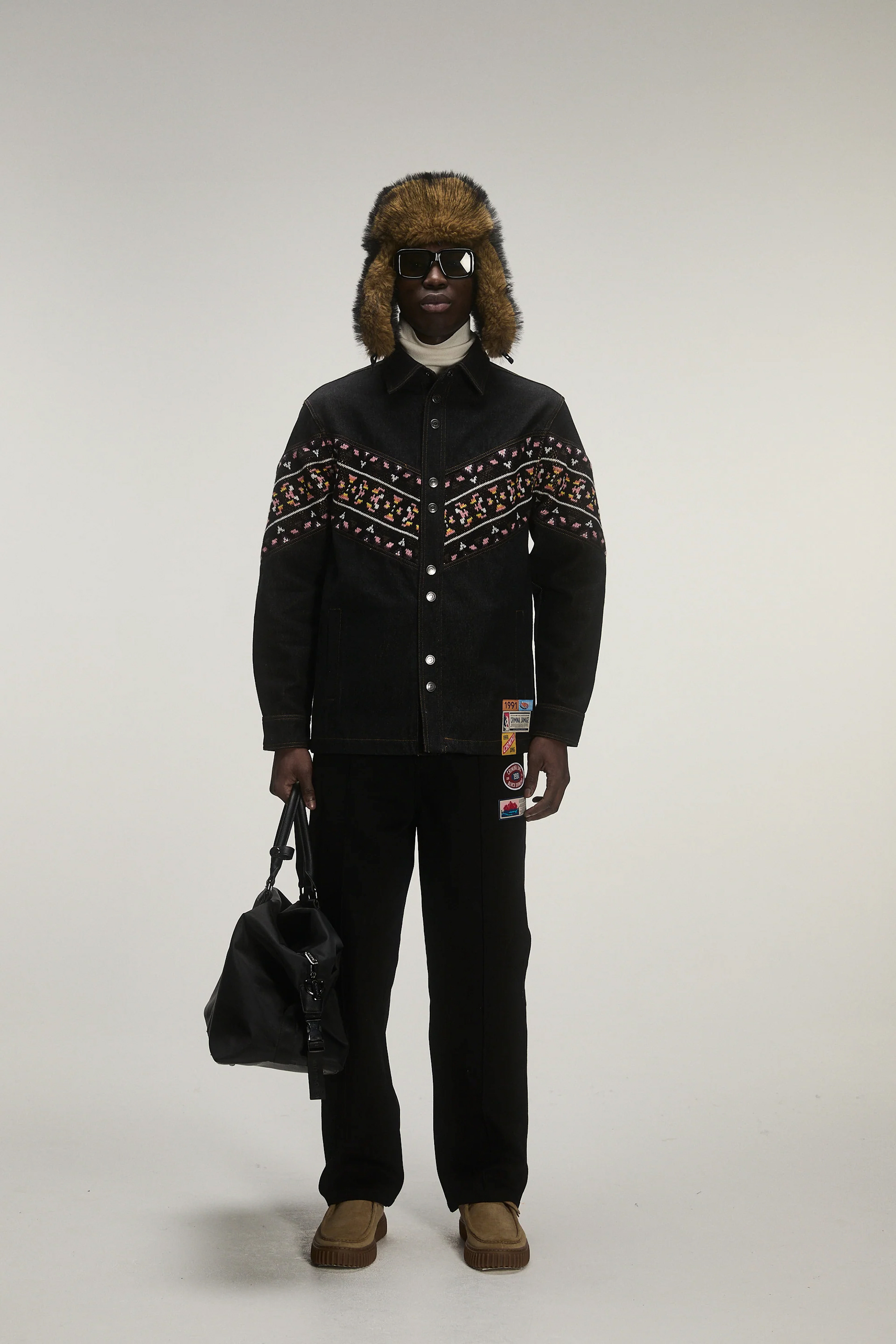 FAIR ISLE KNIT DENIM SHIRT