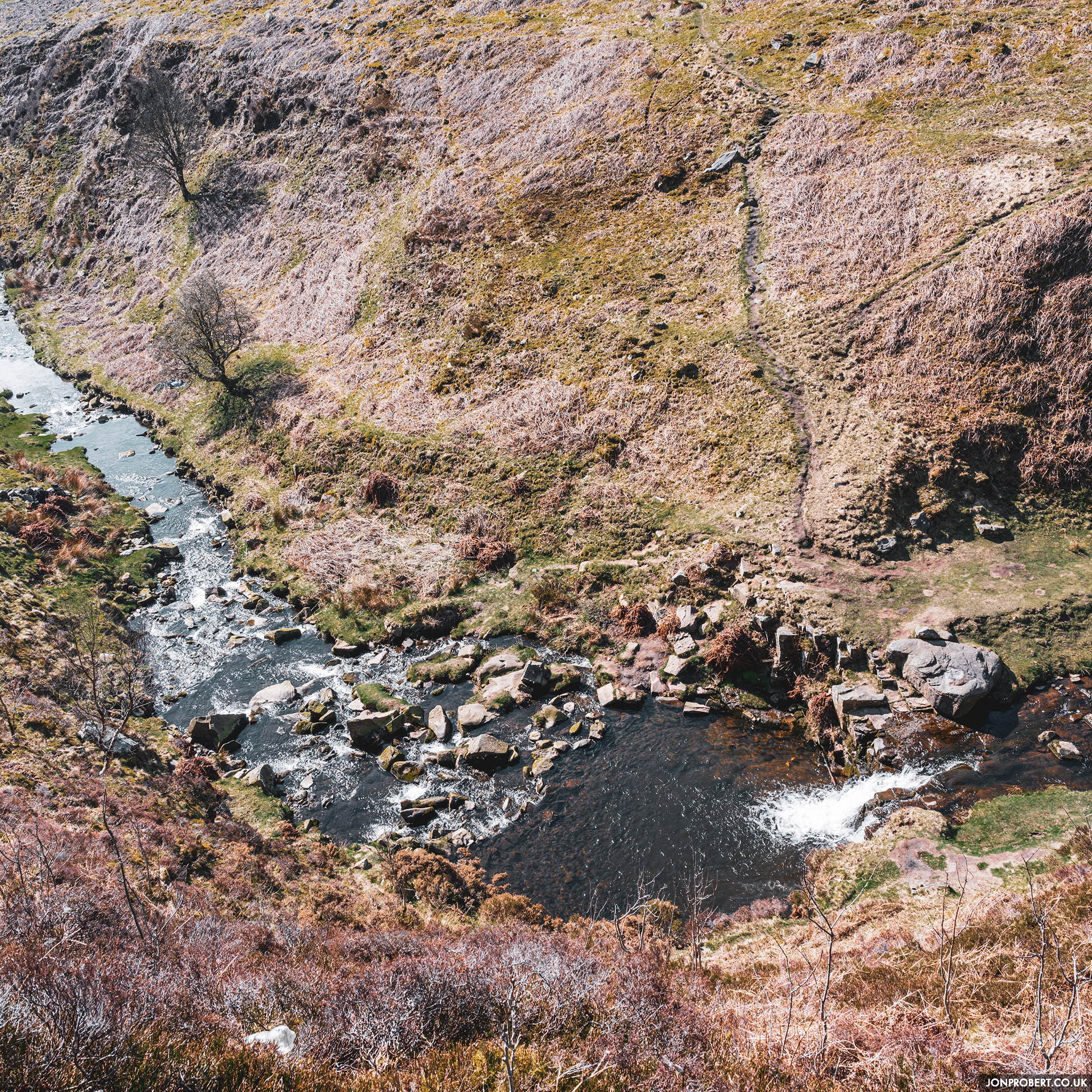 Looking down on the Dane walking south back towards Gradbach
