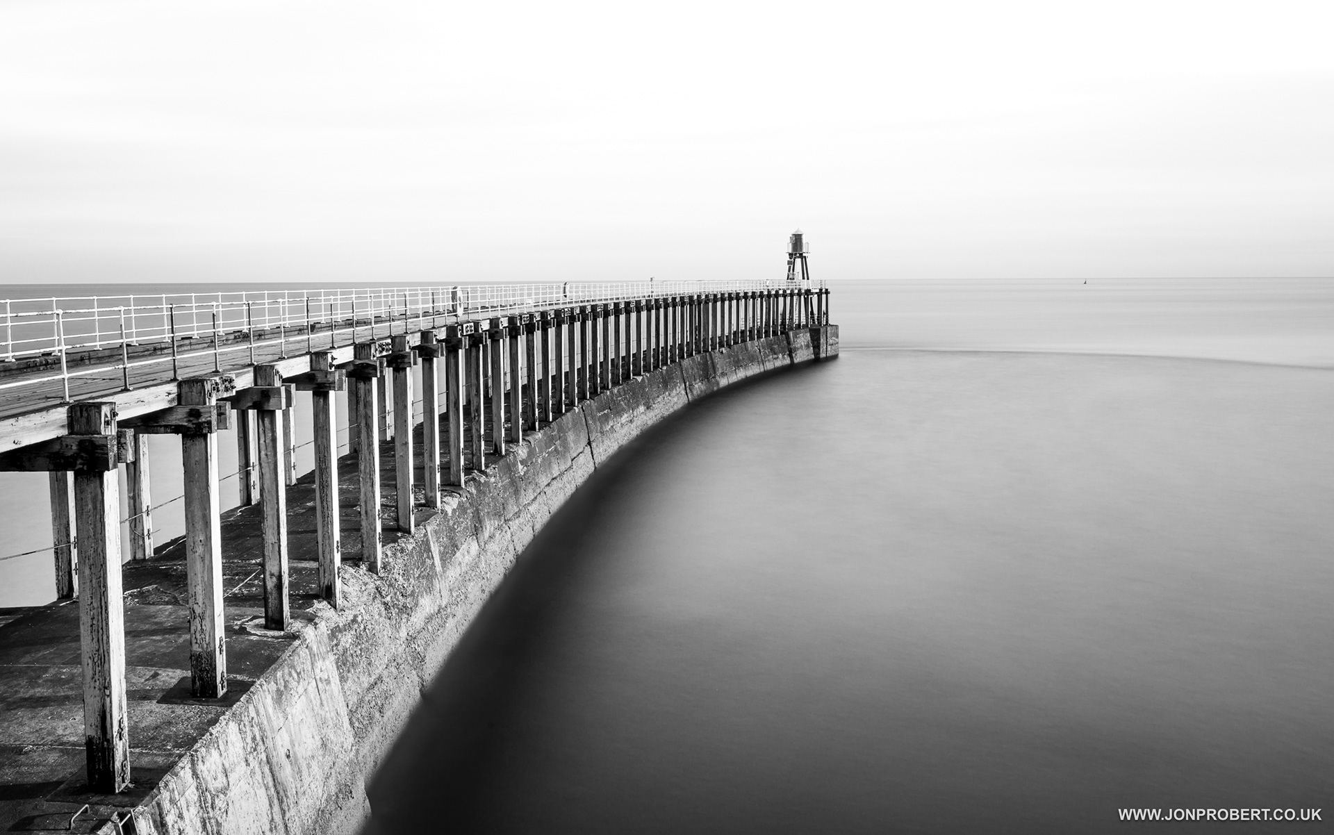 Whitby west pier long exposure B&W version