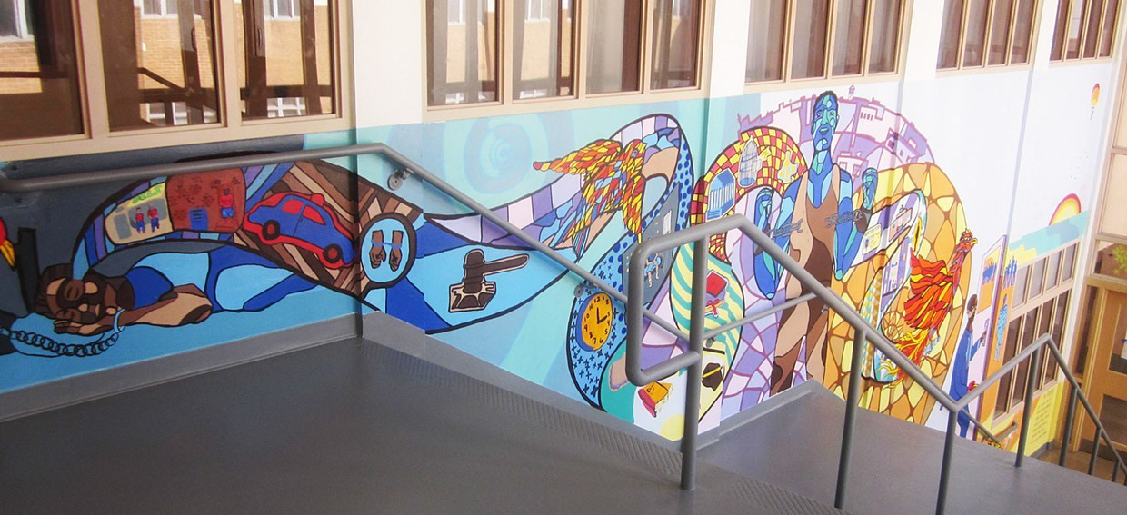 "The Re-Birth" at Horizon Juvenile Detention Center, Bronx, NY. 3'- 20' x 40' 2015