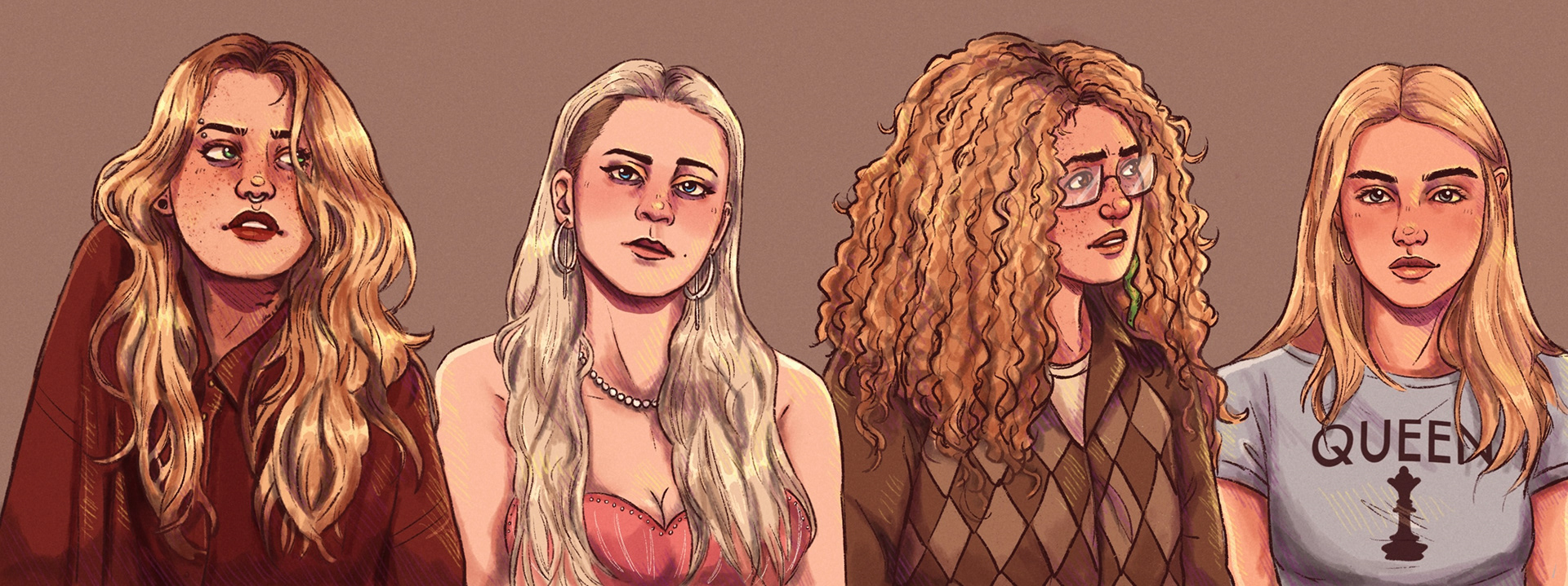 “Four Blondes," 2023, digital art, 3294x1468px