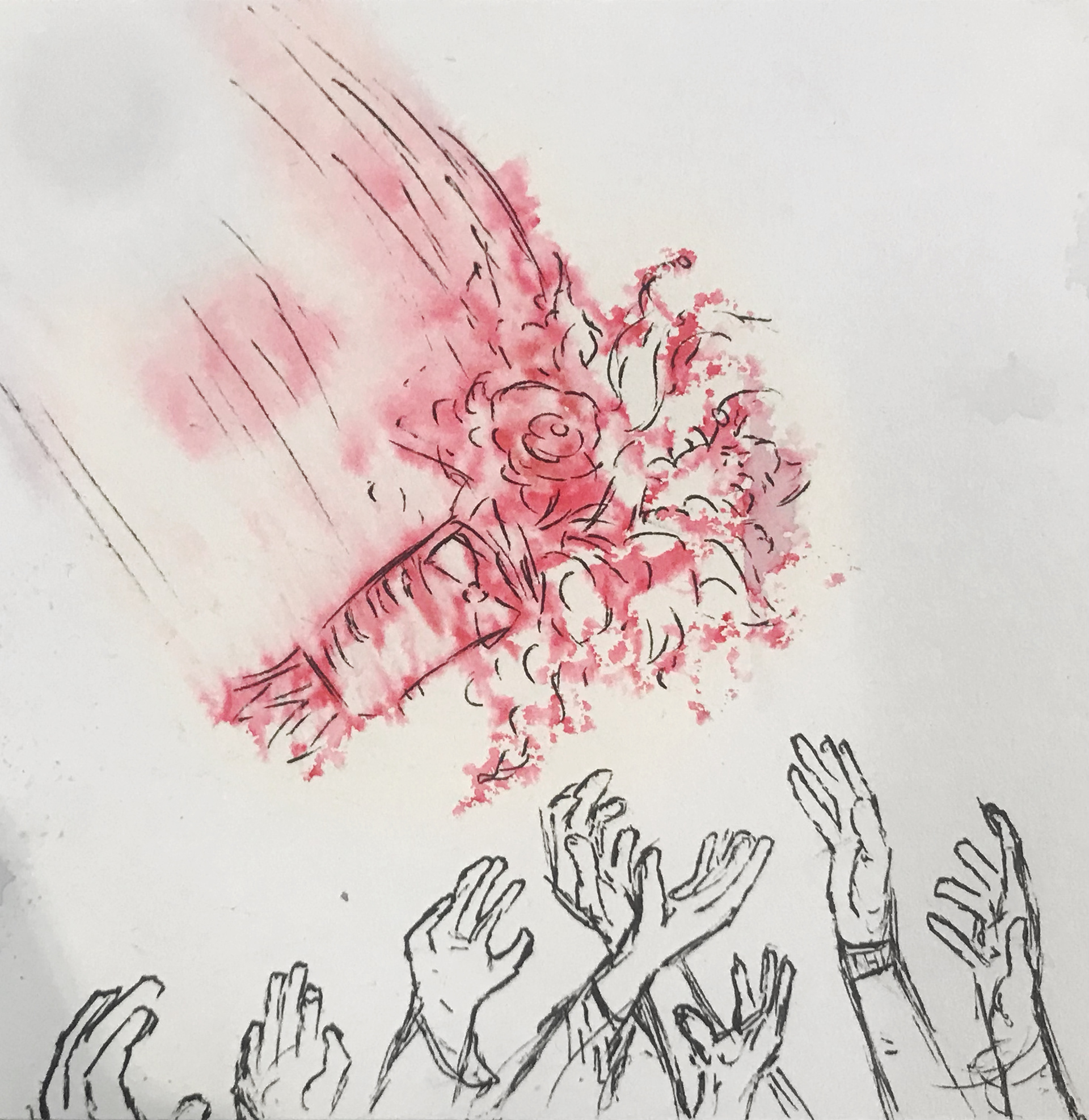 Marker transfer and pen on paper, inktober prompt "Boquet."