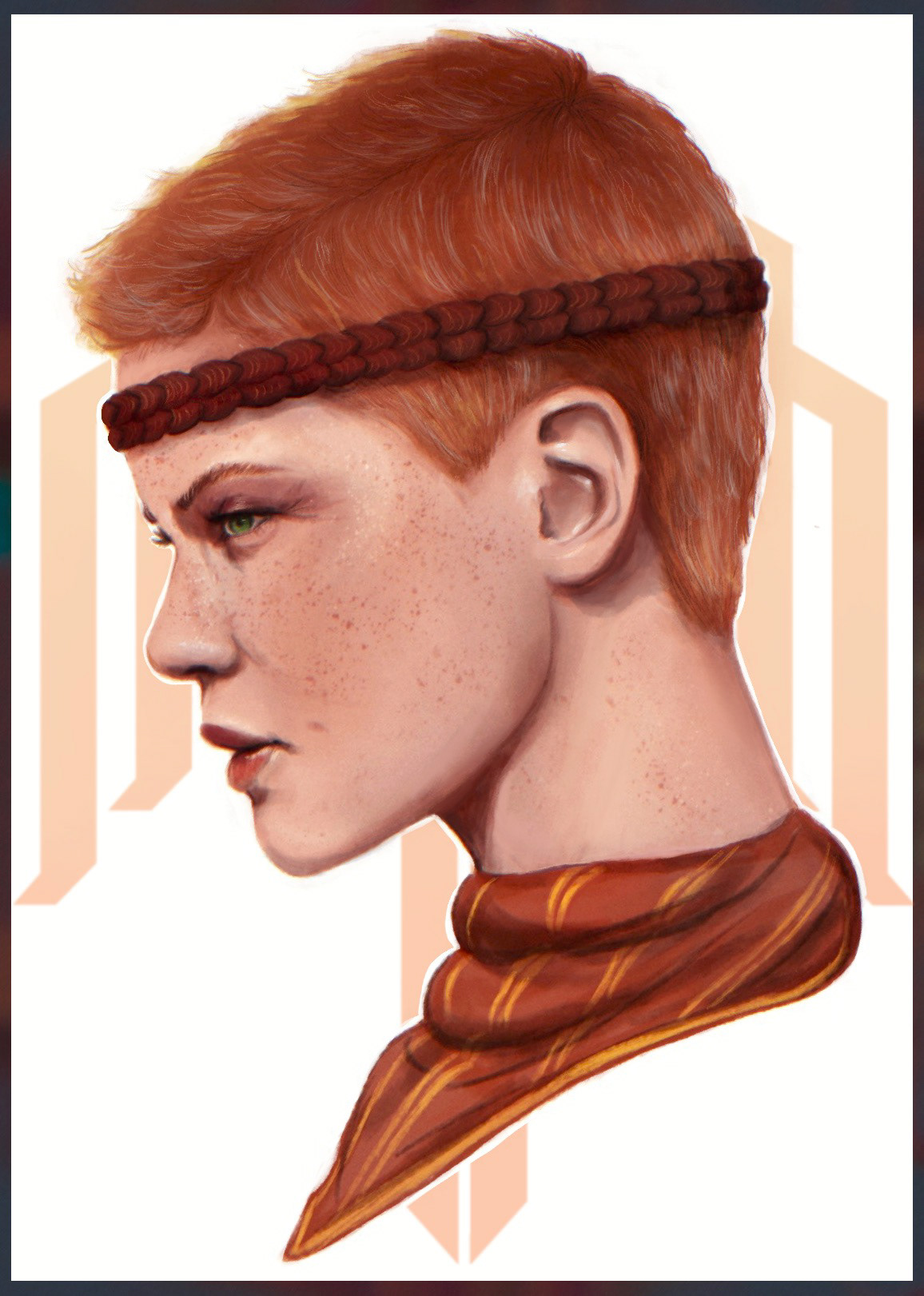 “Aveline’s Haircut,” 2022, digital art, 1156x1621px. Art of Dragon Age character Aveline Vallen.