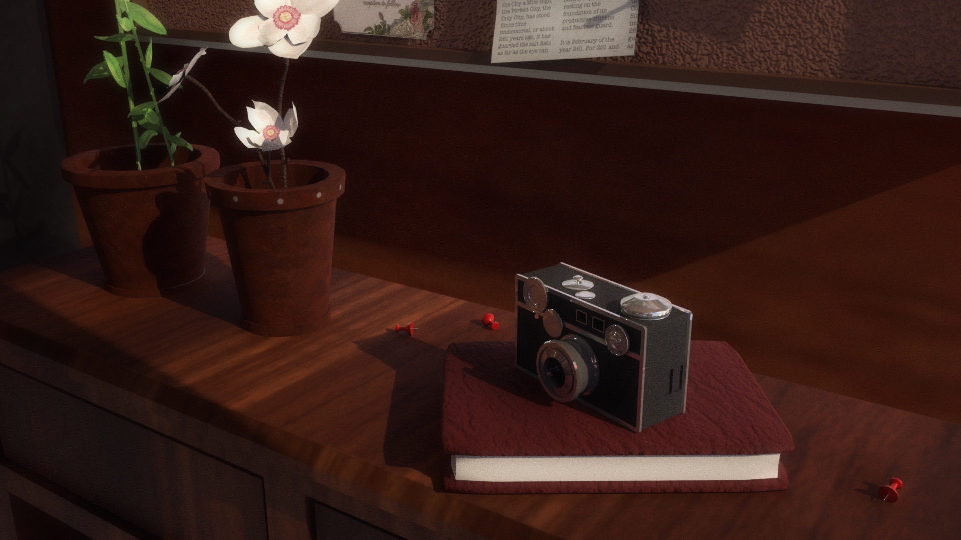 Flowers and camera props render.