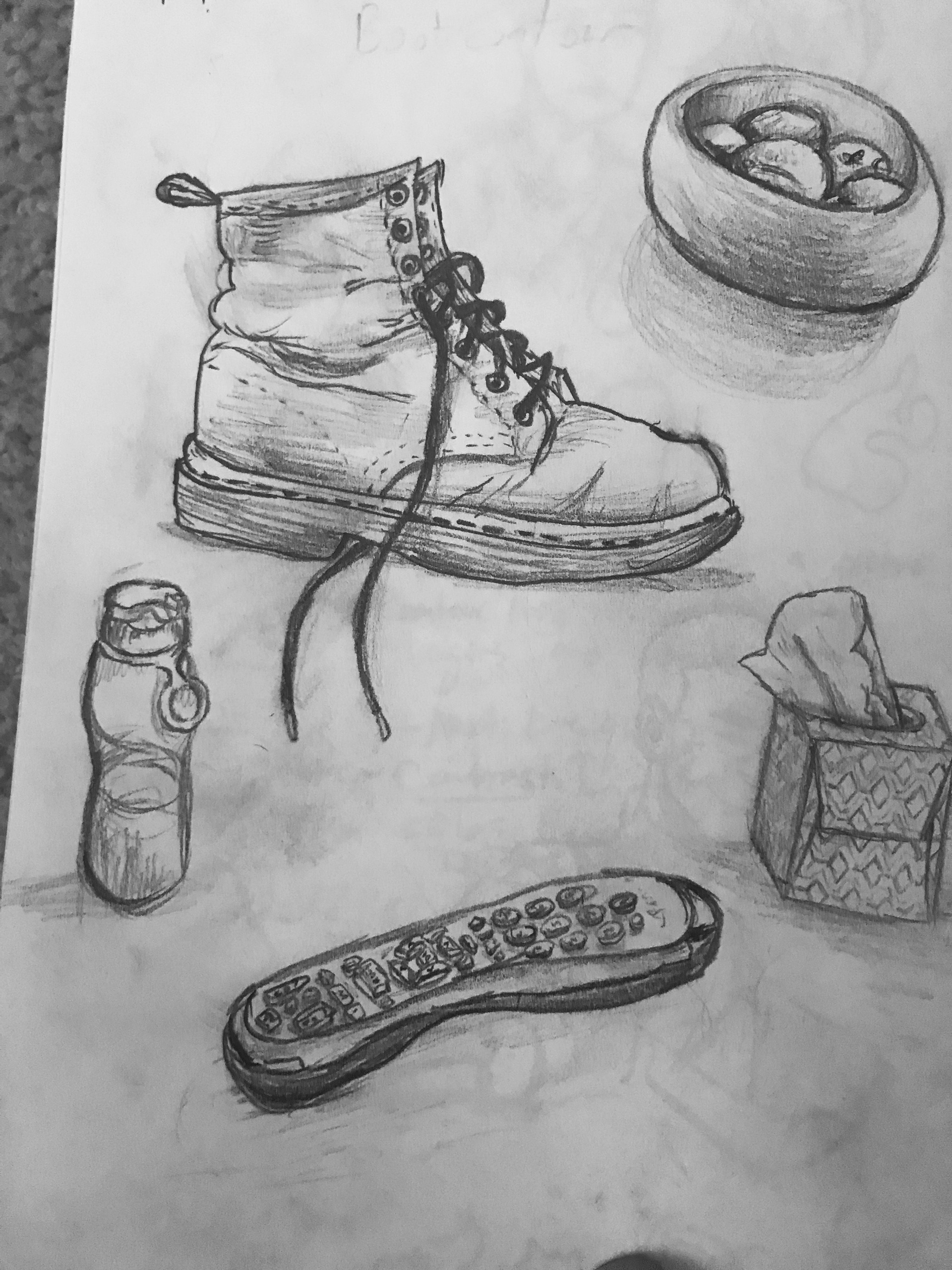 Pencil on paper, object studies.