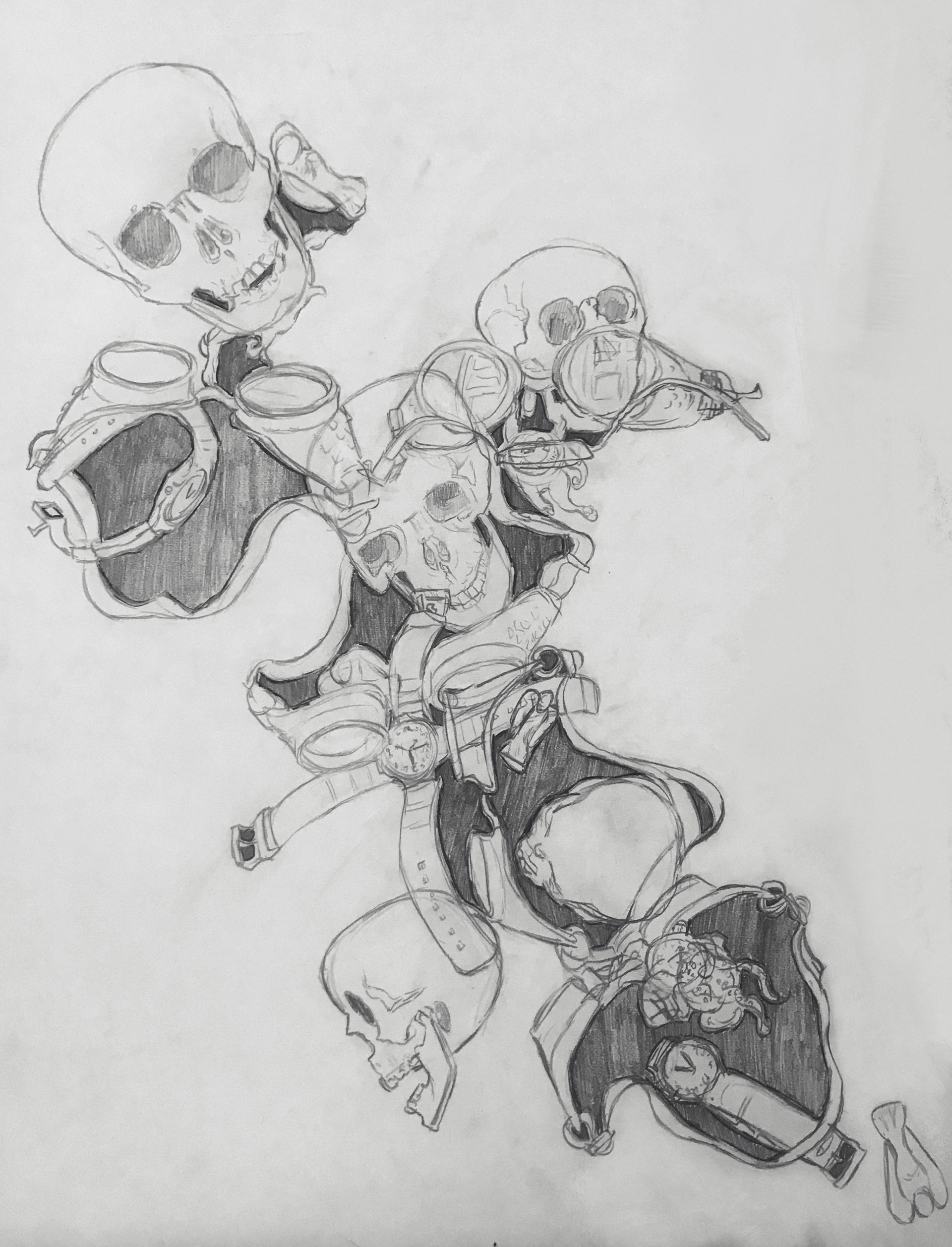 Pencil on paper, "rotating still life."