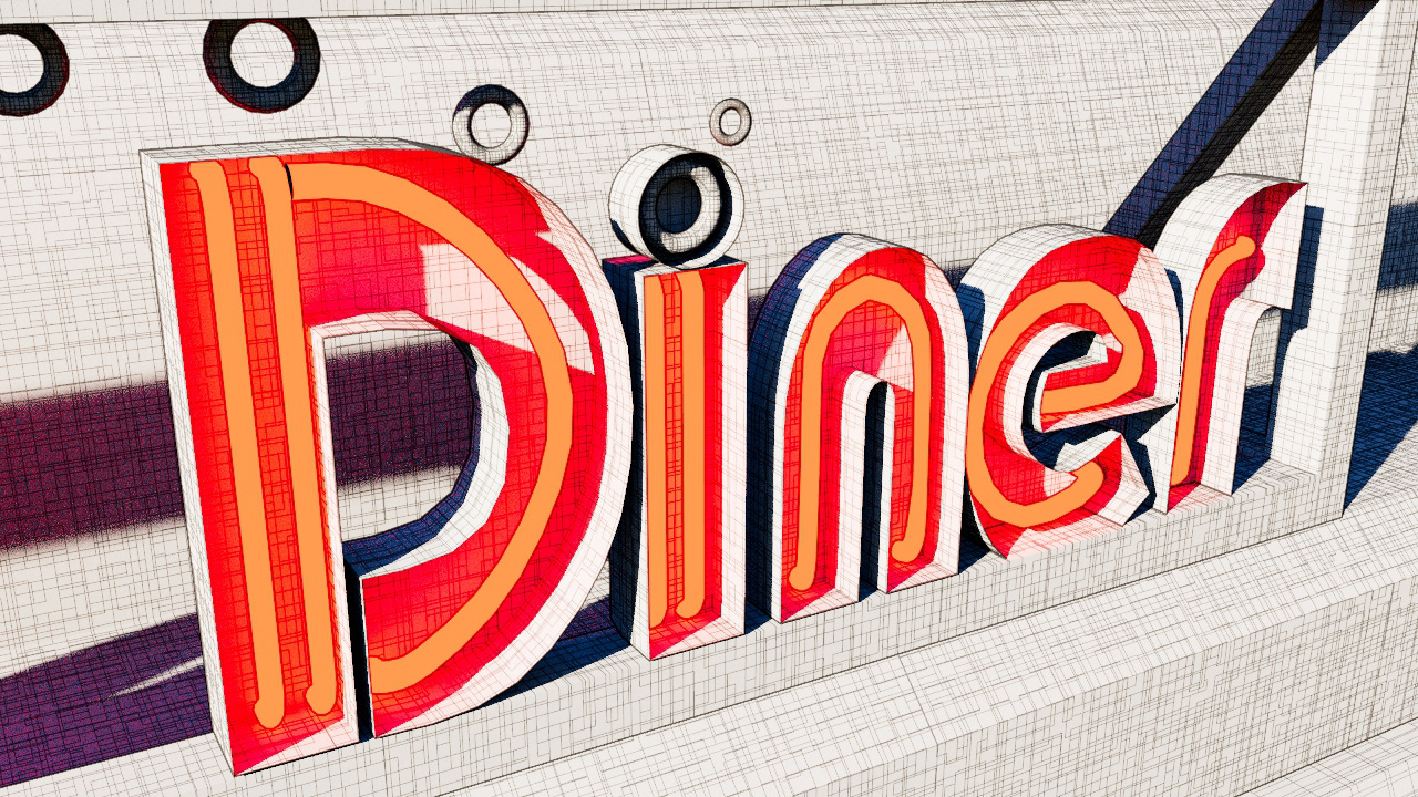 Sign render using hatched shading.