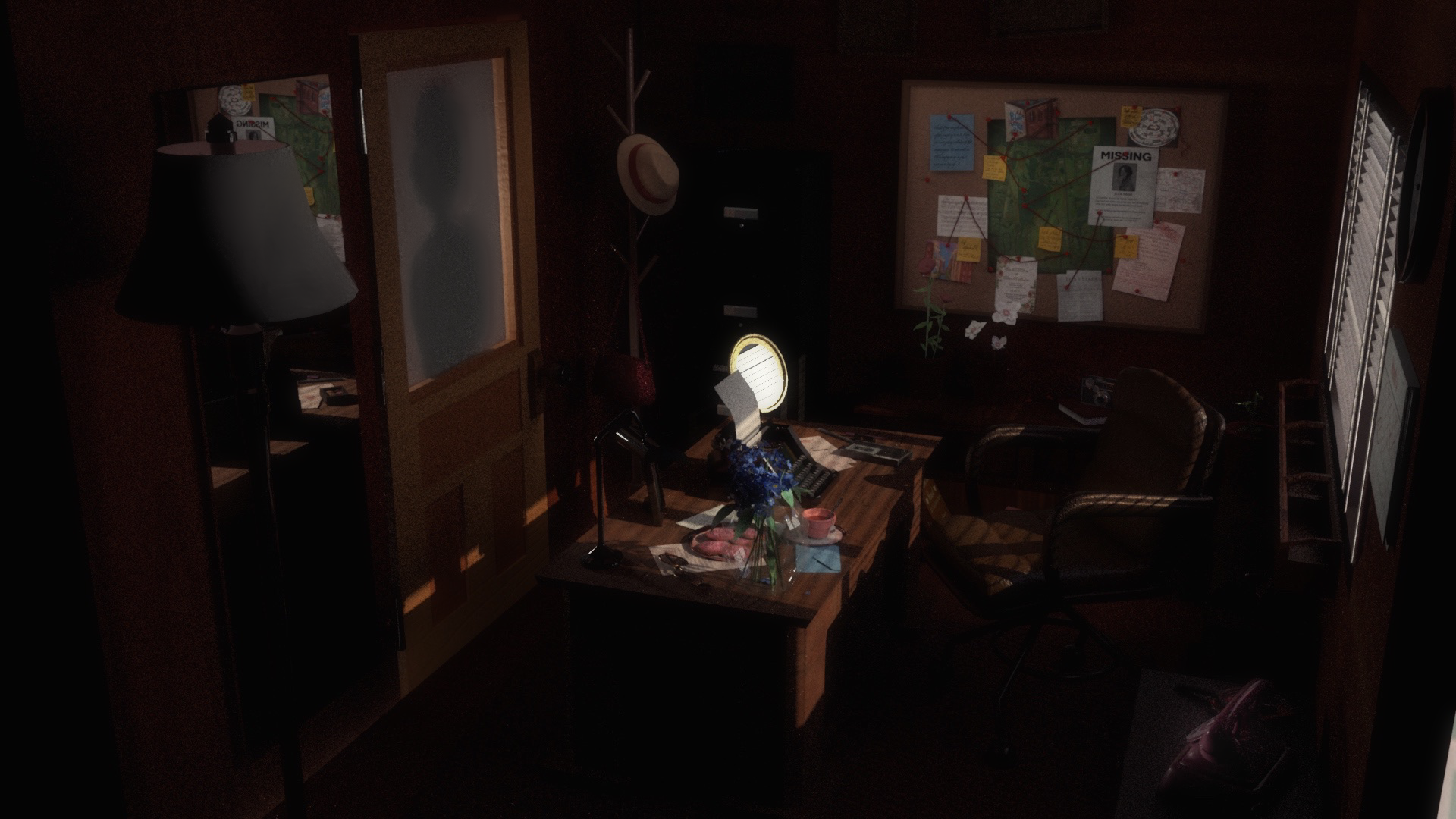 Detective's office render, side view.