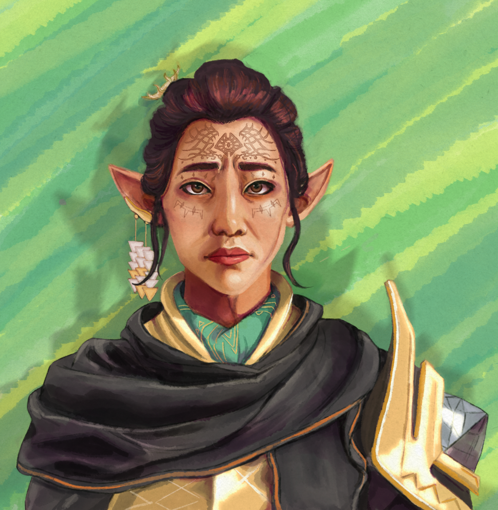 "Hummingbird," 2024, digital painting. Art of Dragon Age character Bellara.