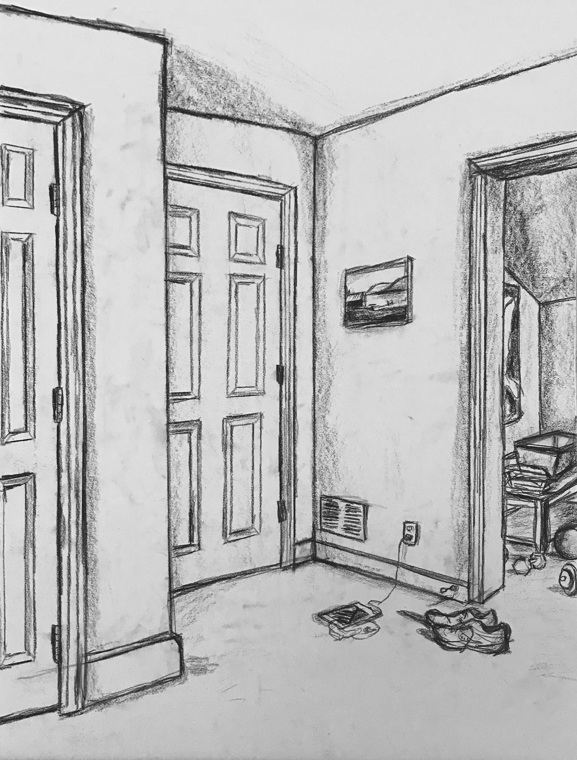 Charcoal on paper, study.