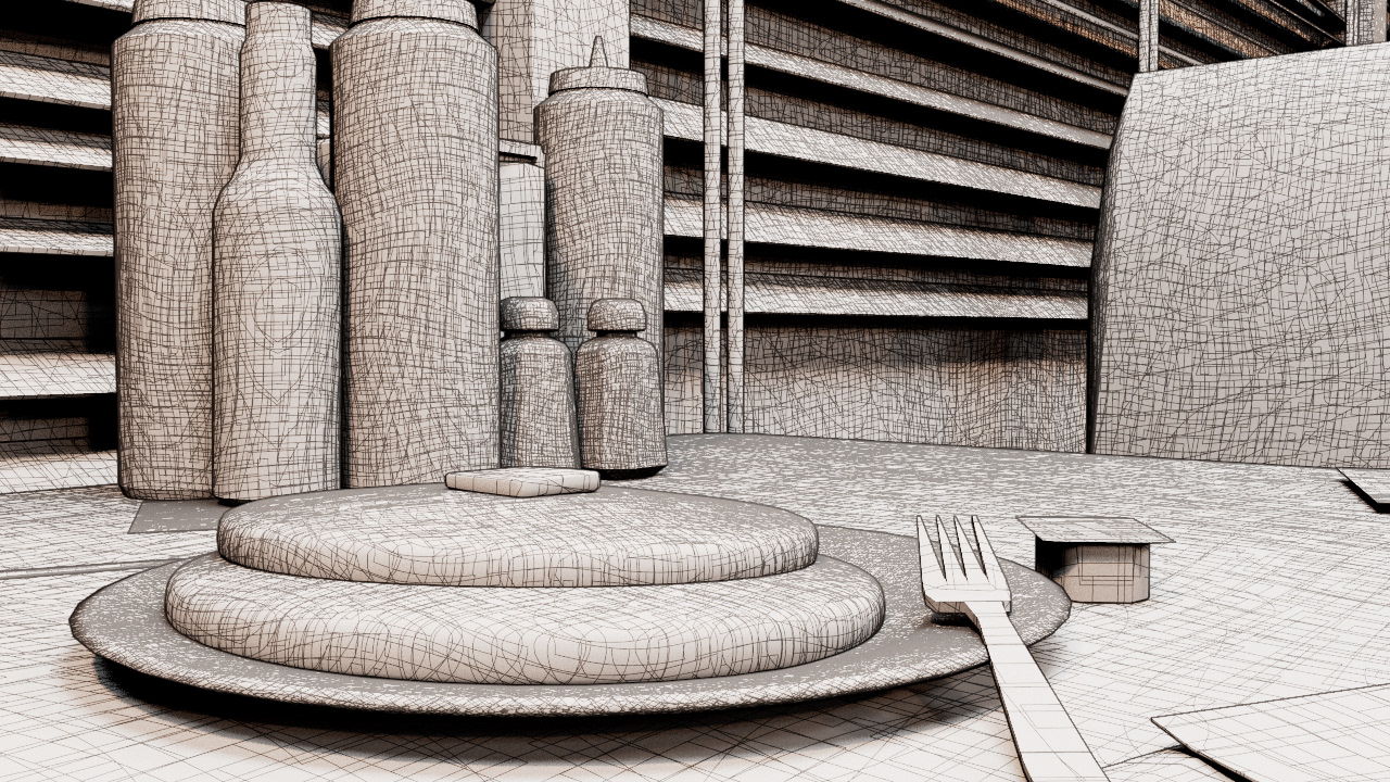 Table render using hatched shading.