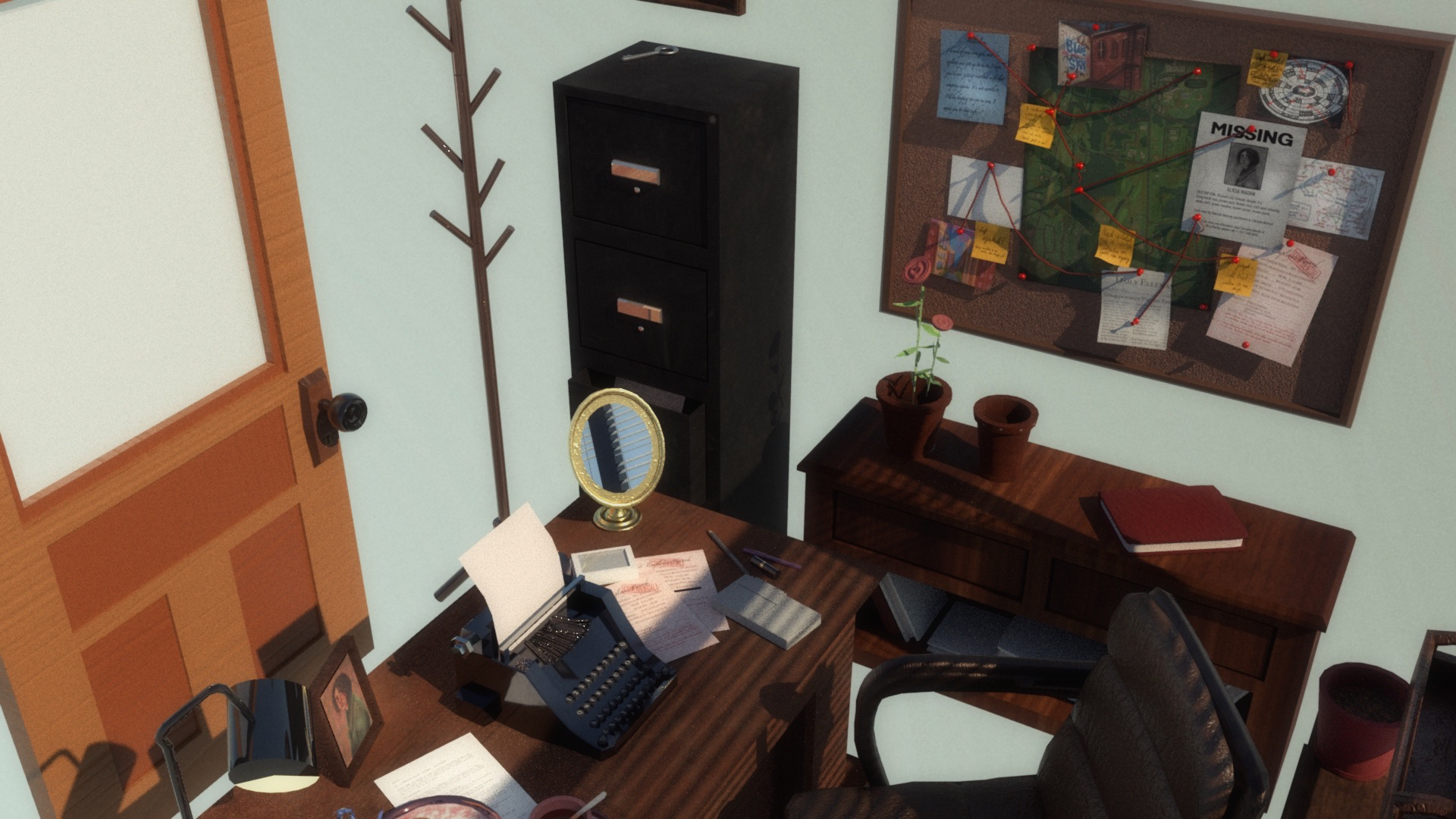 Early wall-less room render.