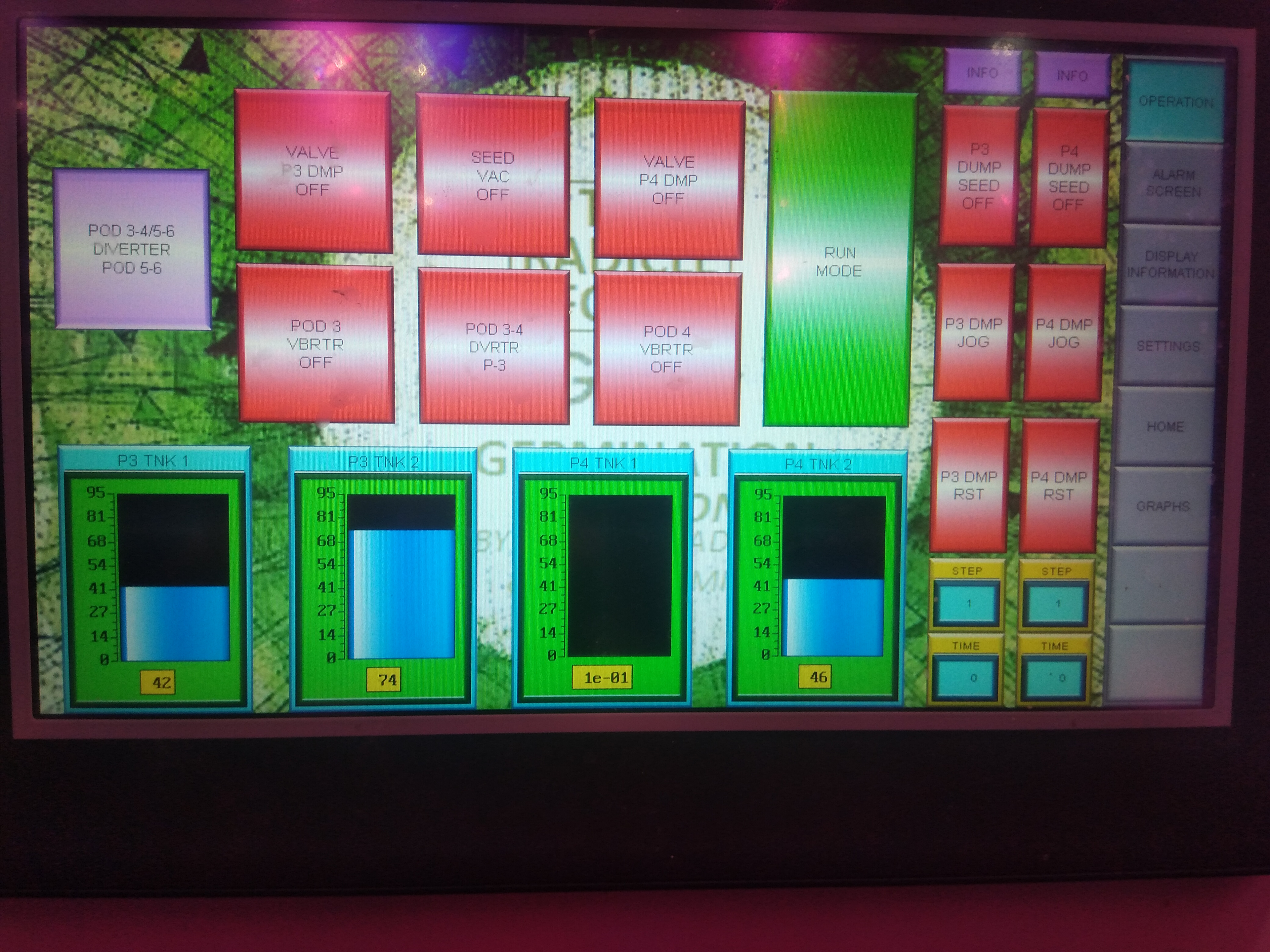 HMI Sensors screen