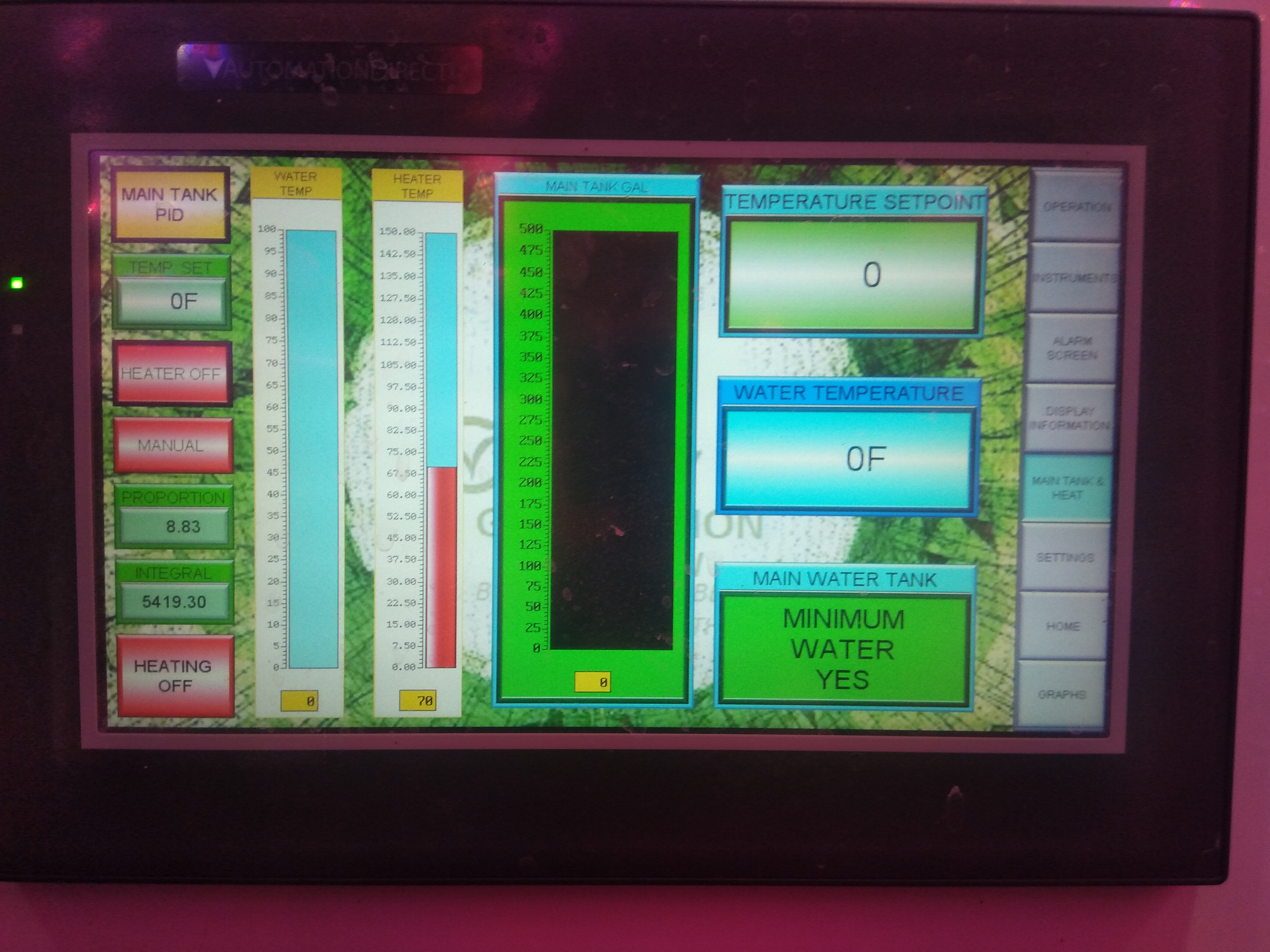 Temp set and PID screen