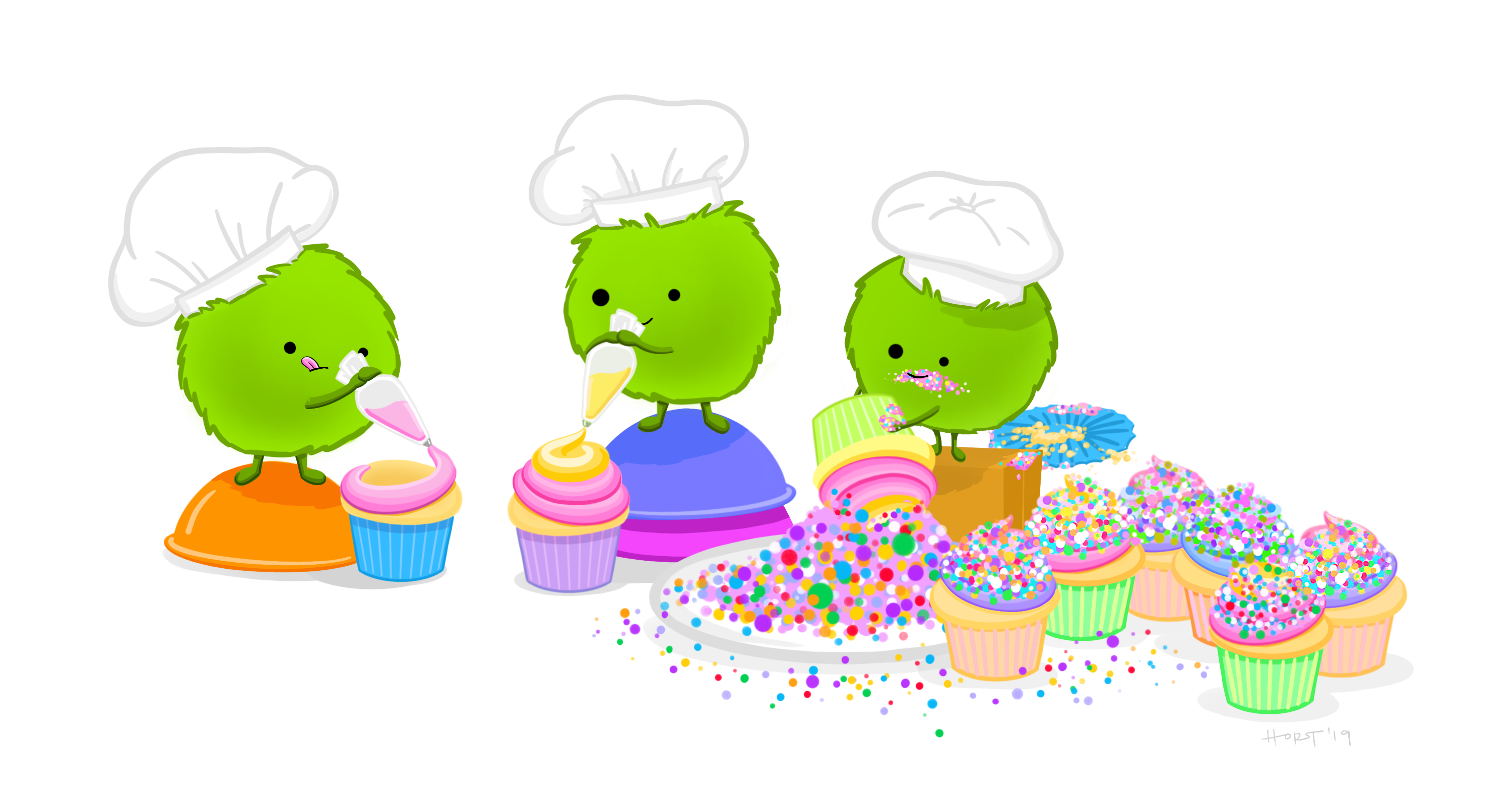 Allison Horst's monsters make cup cakes