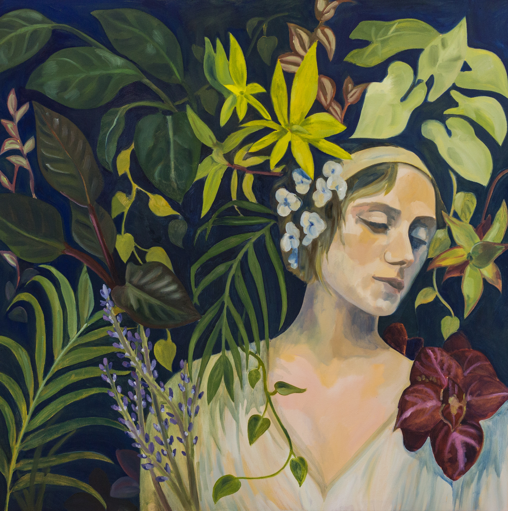 While I Tend My Garden. Oil on canvas. 90cm x 90cm