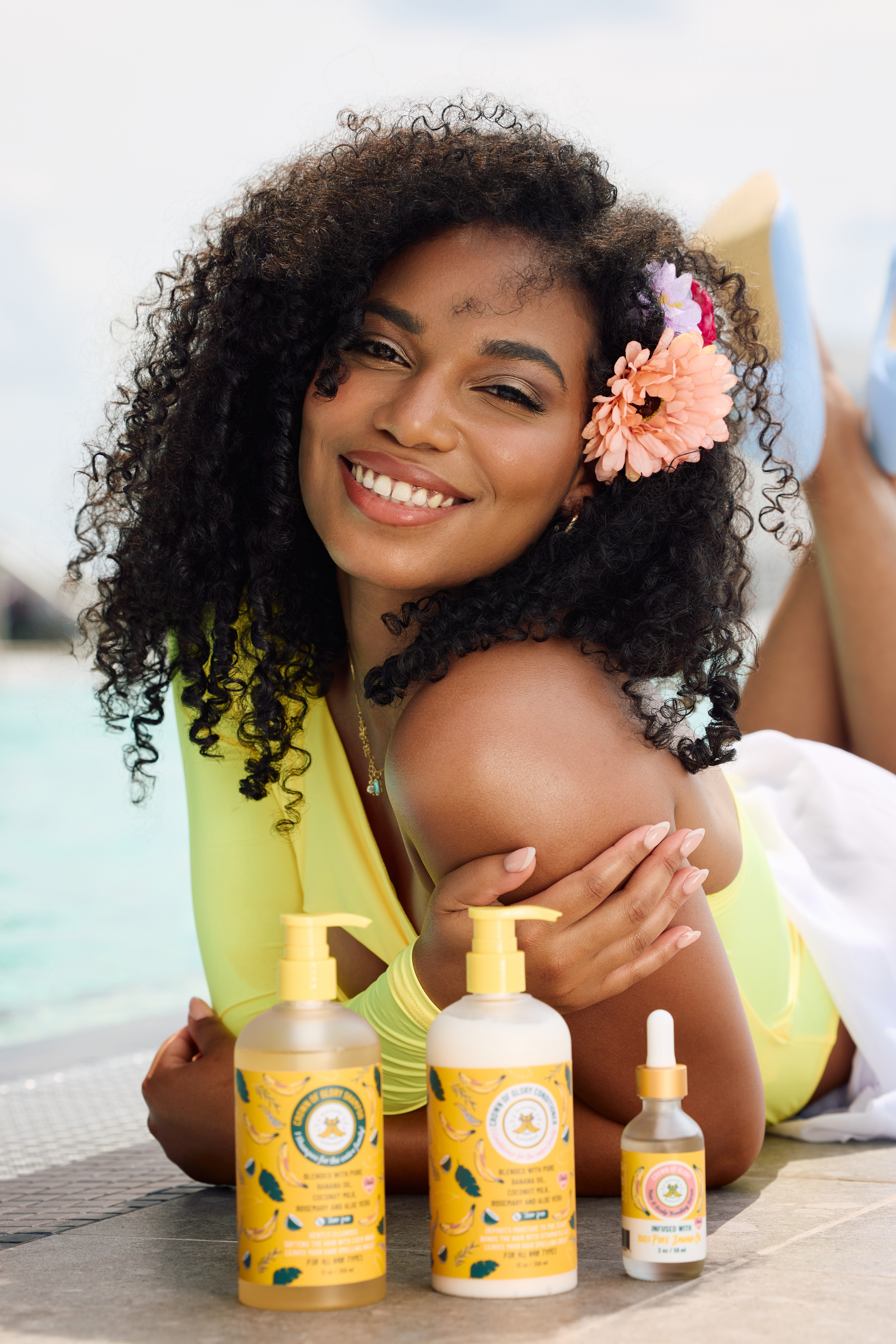 Natural hair beauty portrait photographed for Blessed Bananas product campaign.