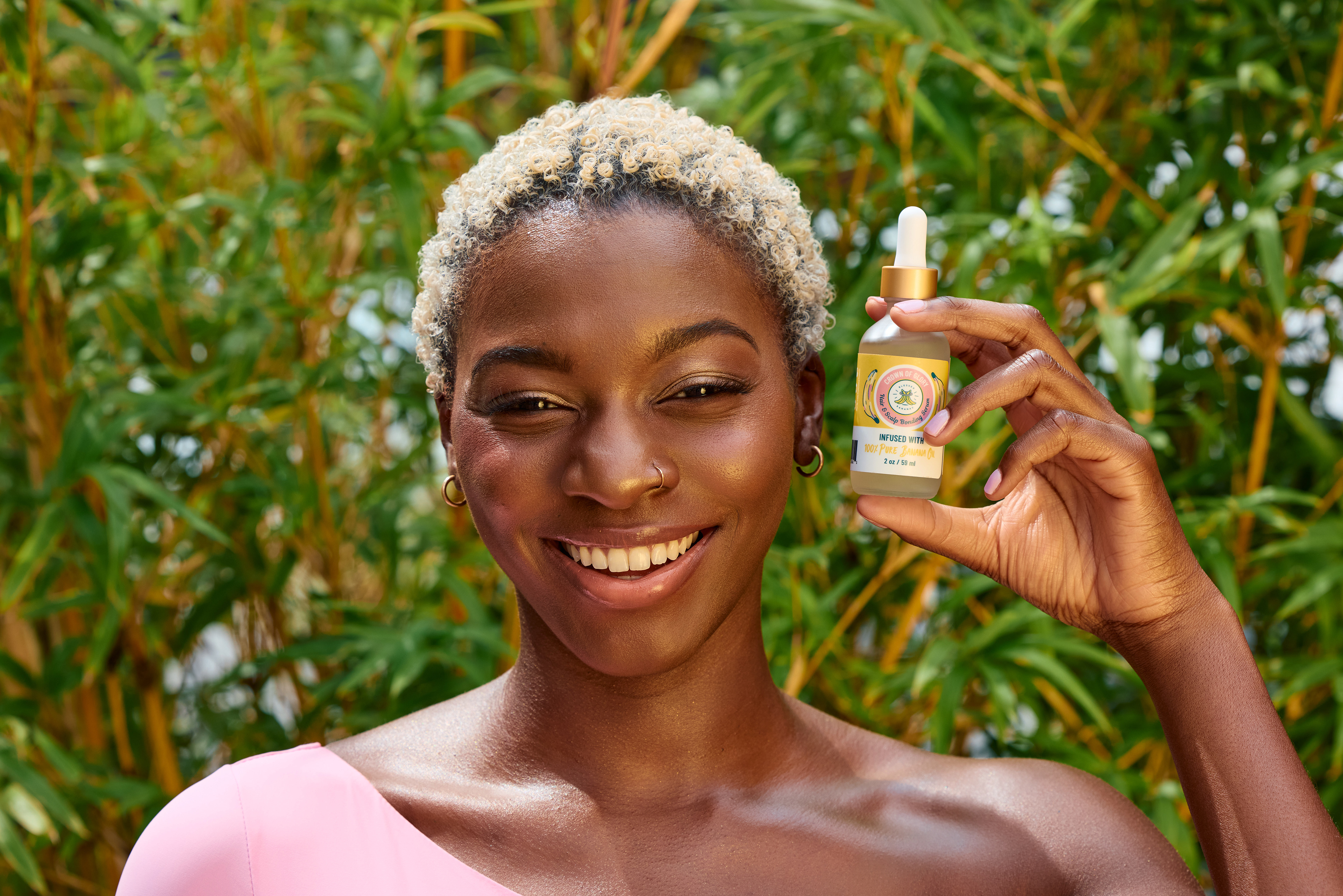 Natural beauty portrait photographed for Blessed Bananas haircare advertising campaign.