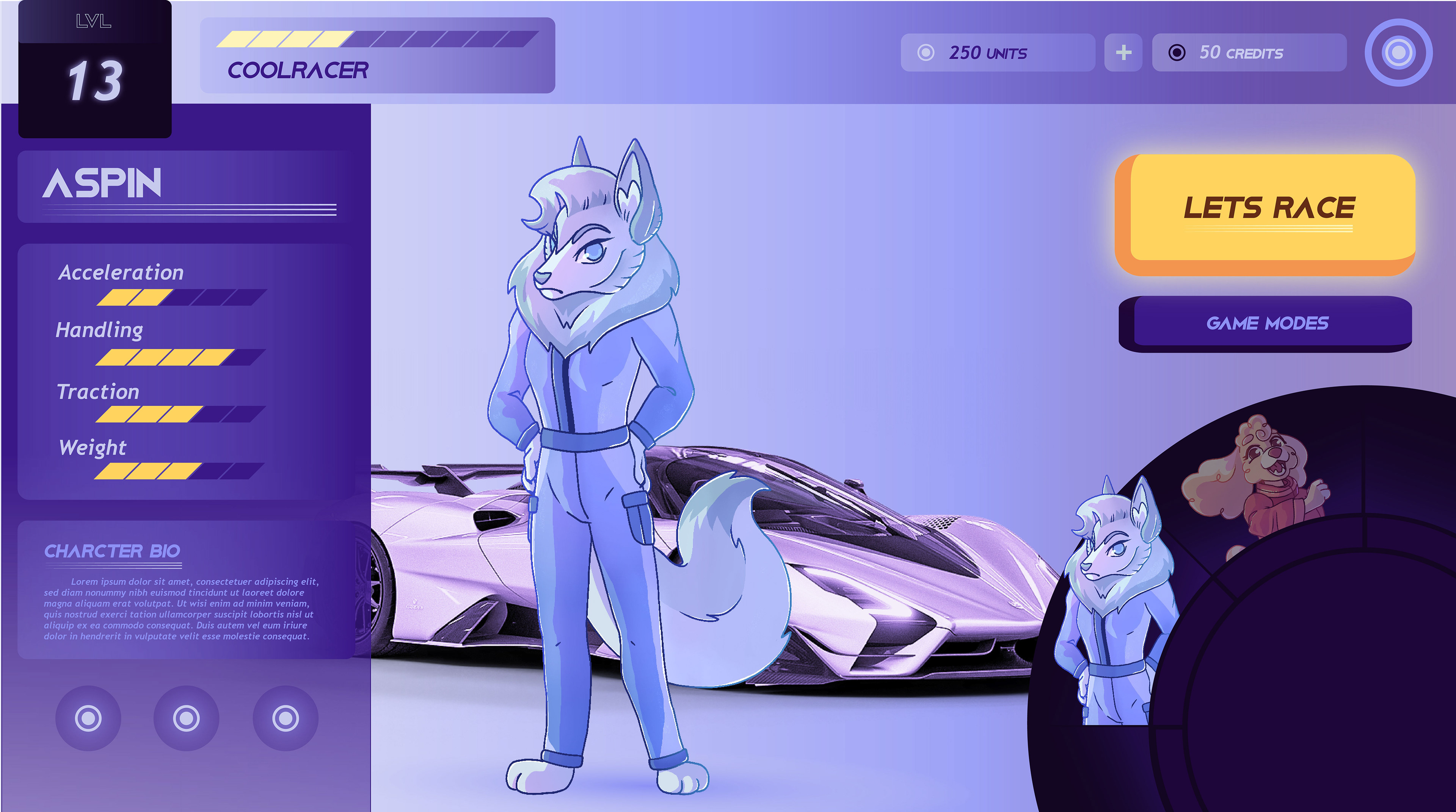 PerDevour UI, Character Select: Adobe Illustrator, Figma | 2025