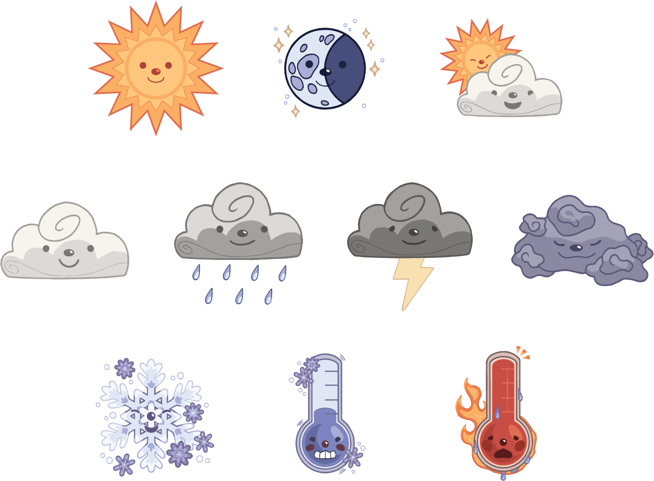 Weather Icons: Adobe Illustrator, Procreate | 2023