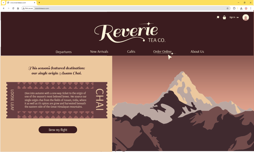 Reverie Tea, Webpage: Adobe Illustrator, Photoshop | 2024