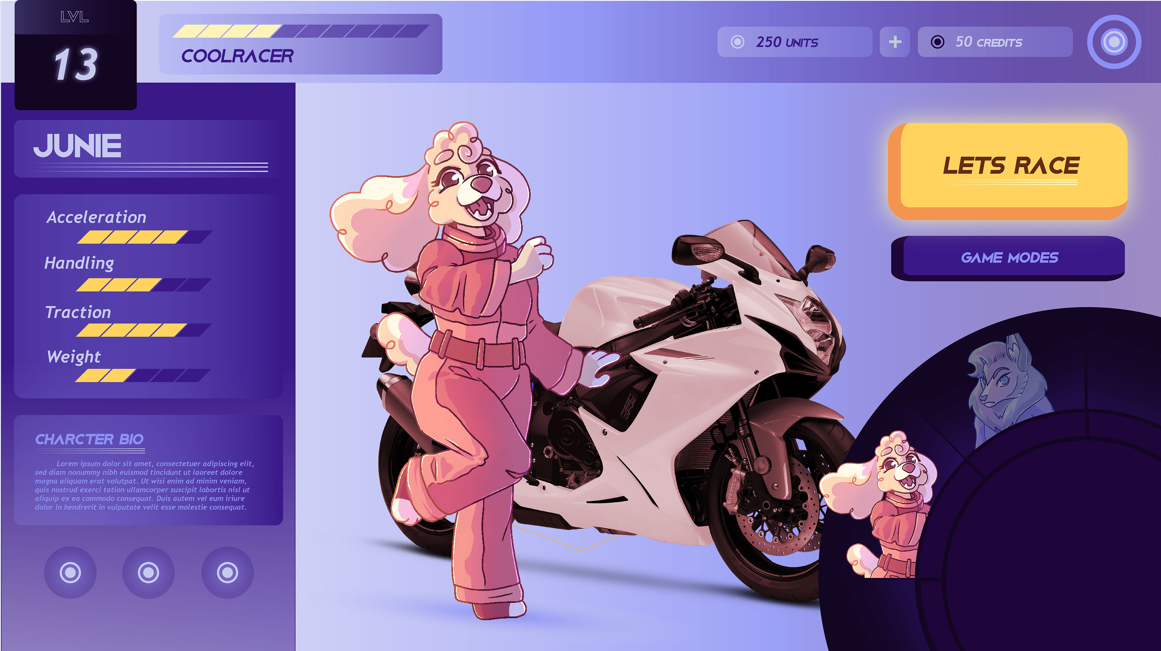 PerDevour UI, Character Select: Adobe Illustrator, Figma | 2025