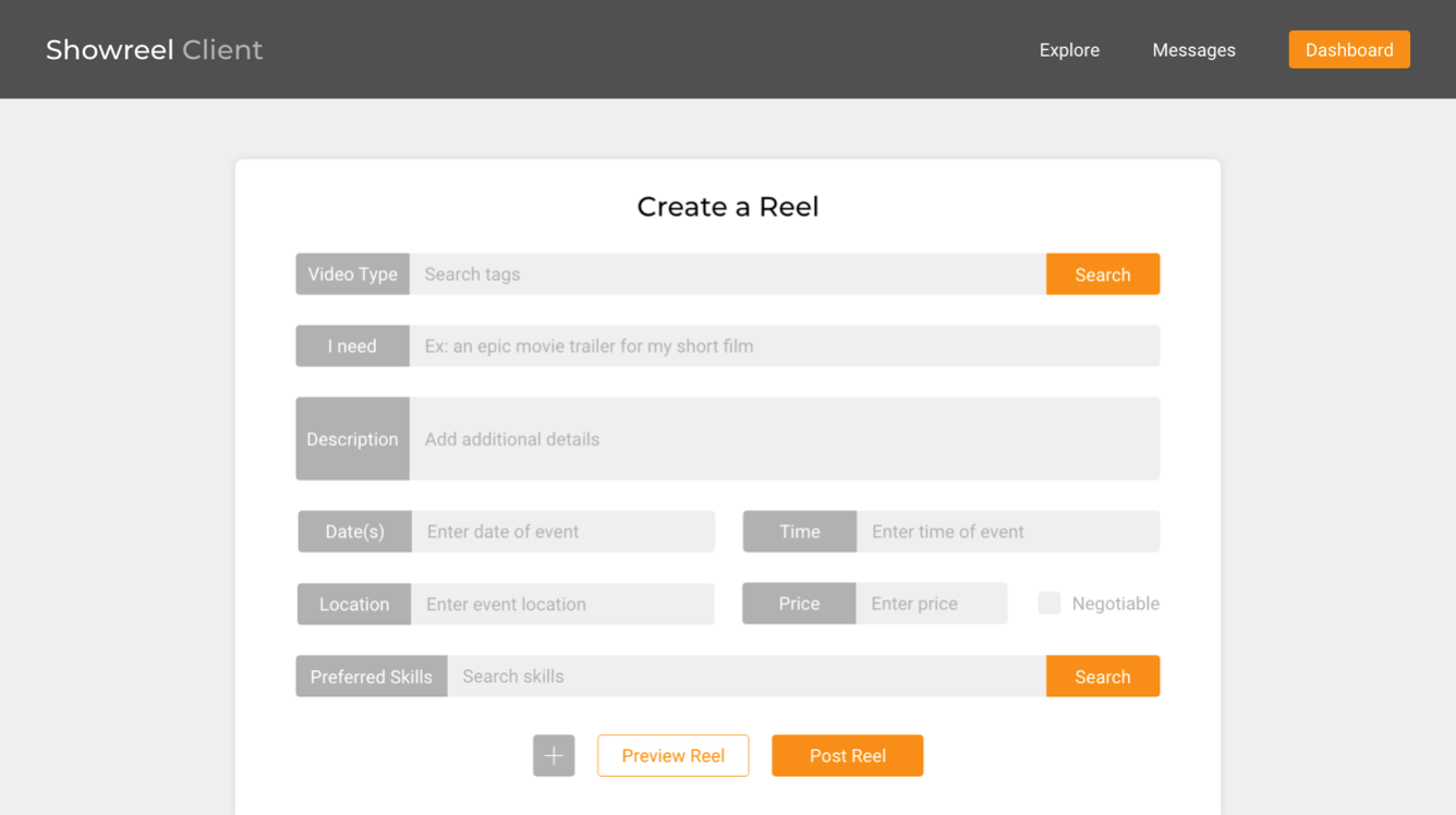 Form to create a new project