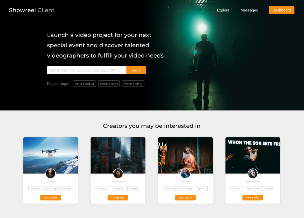 Showreel Creator Explore Page