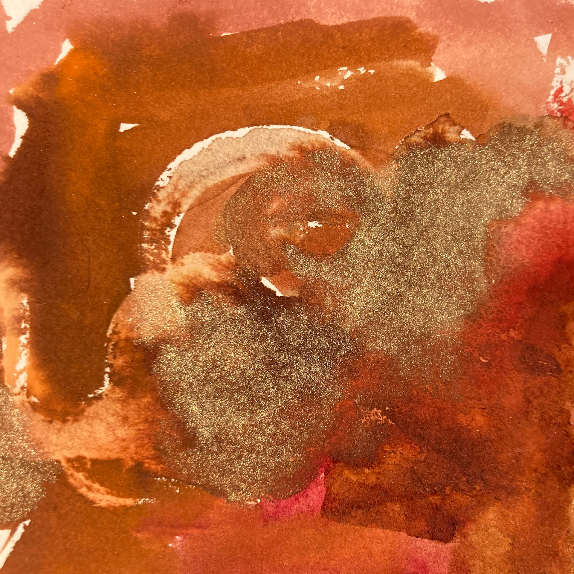 4.75" x 4.75" color inks on paper with irridescent powders