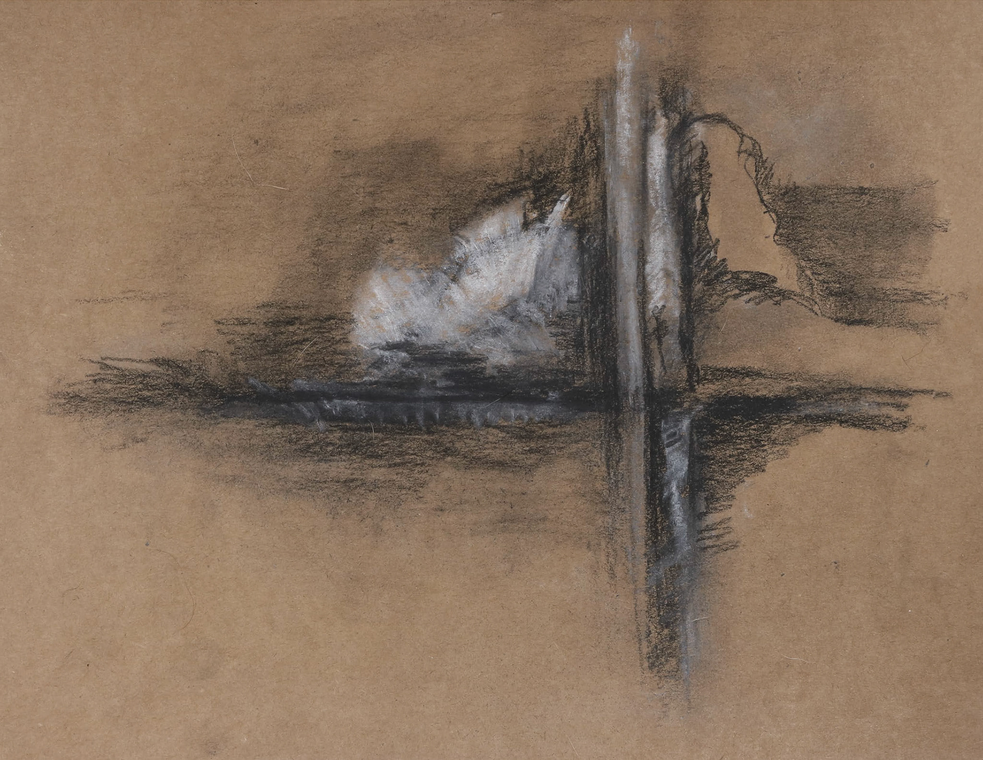 11" x 8.5" charcoal and pastel on brown cardstock