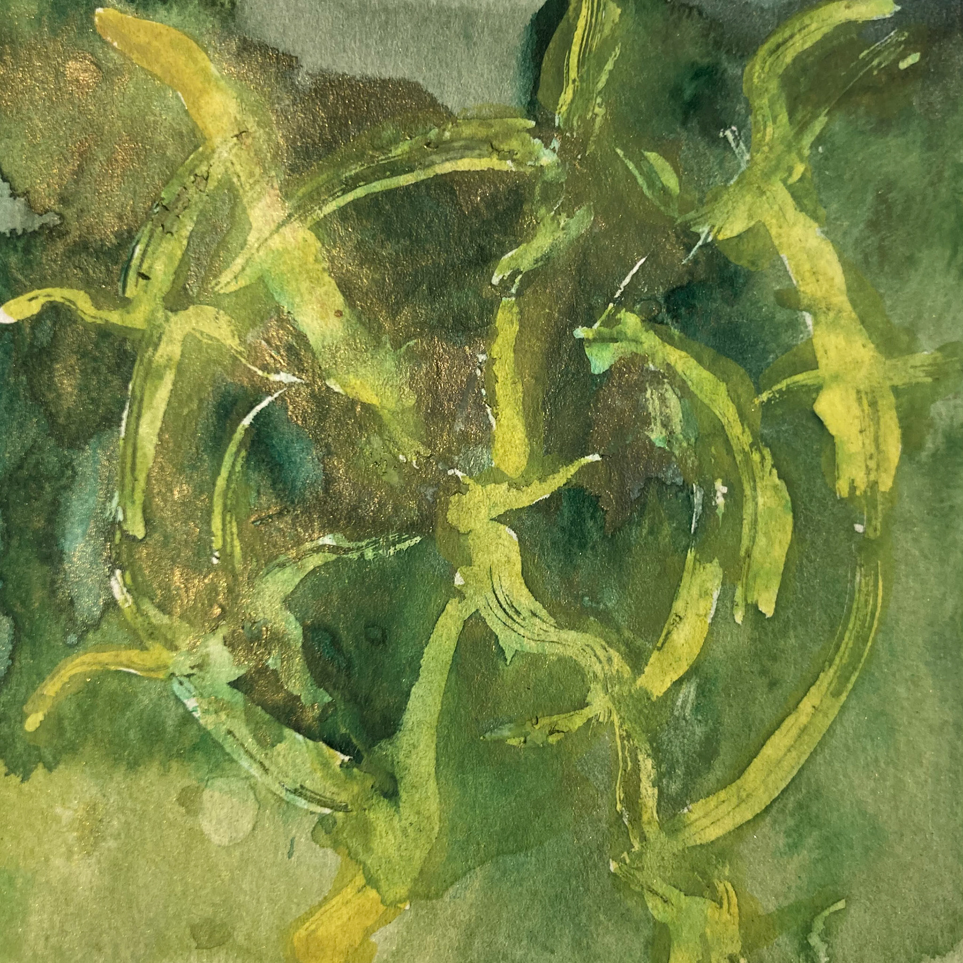 4" x 4" watercolor and irridescent powders in paper