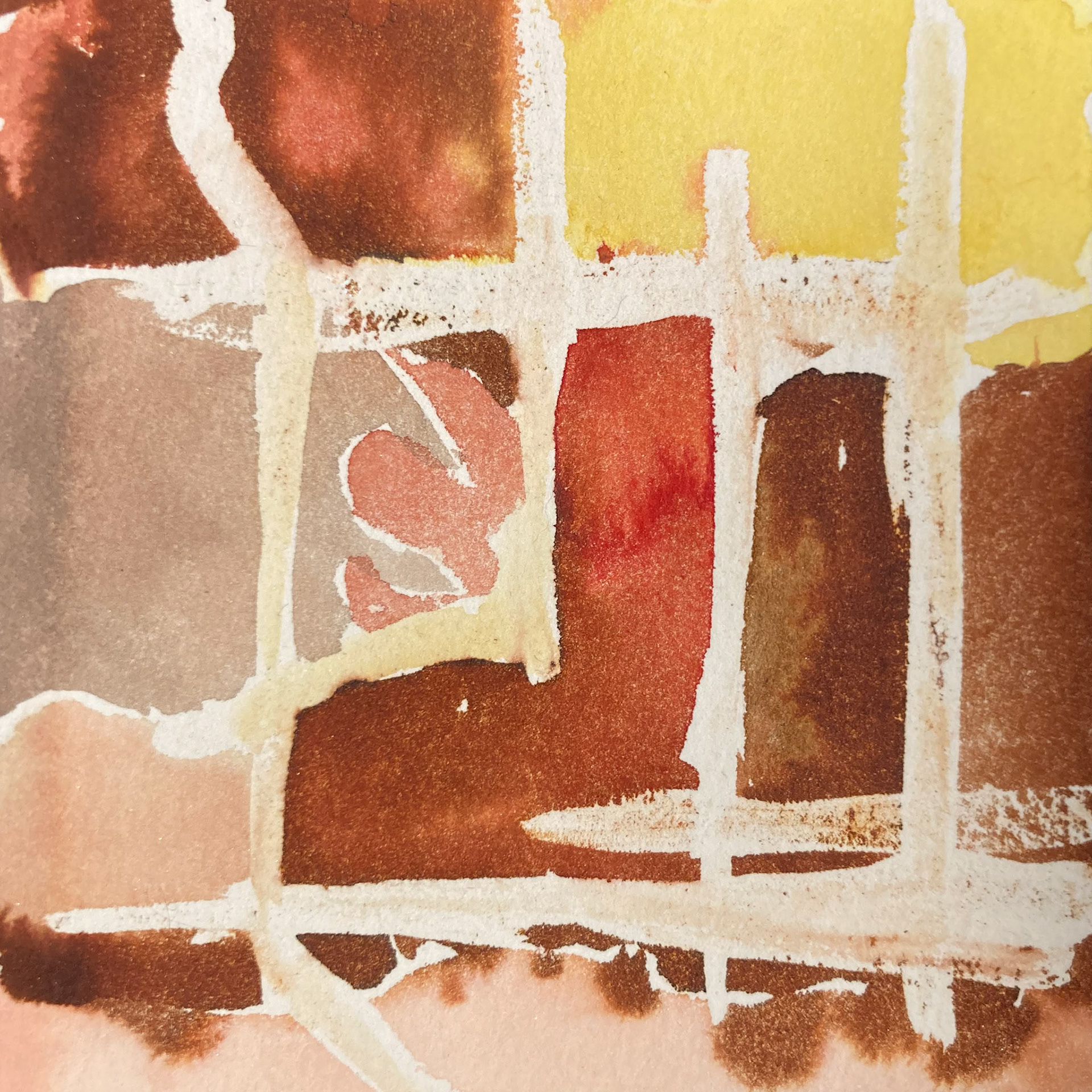 4.75" x 4.75" color inks on paper with irridescent powders