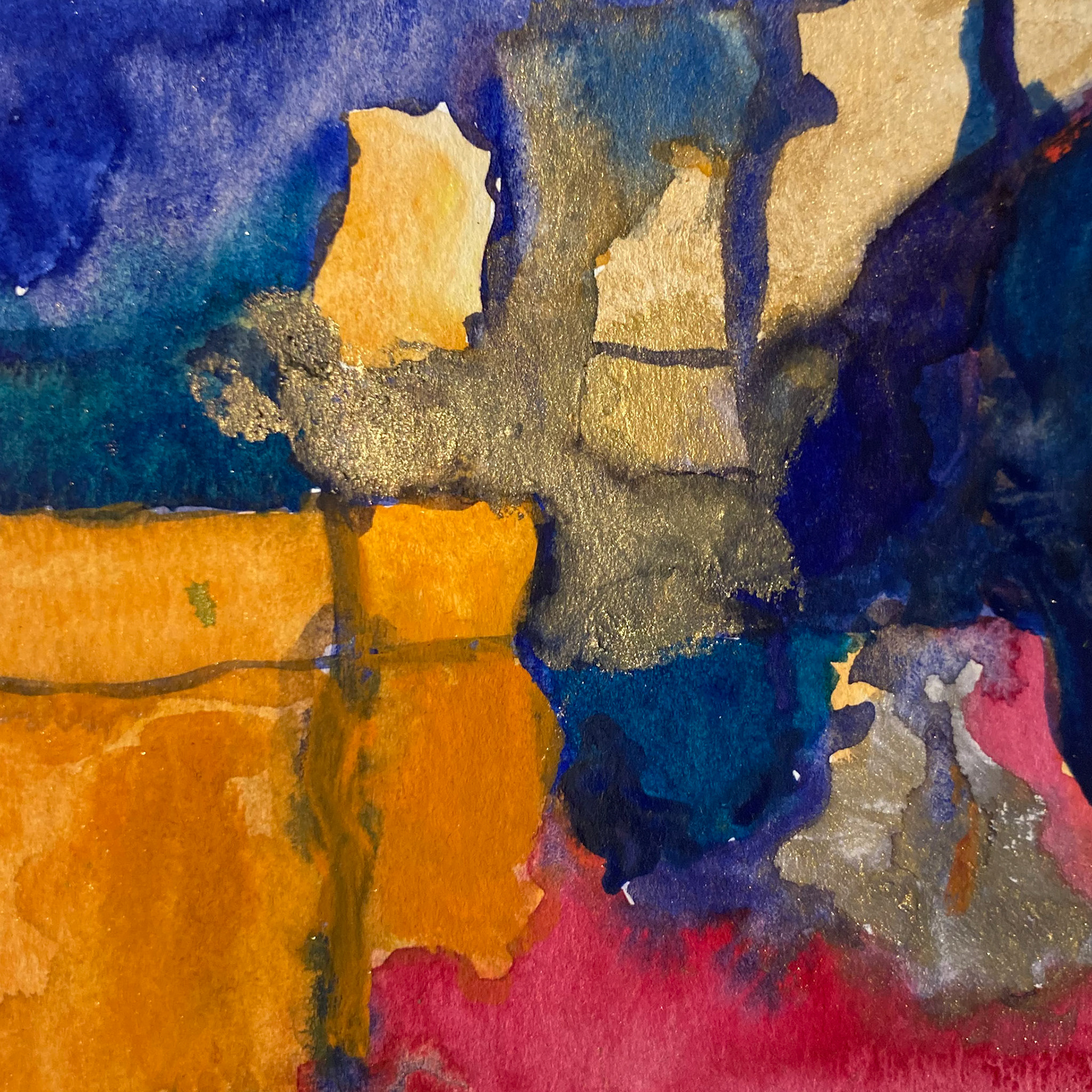 4" x 4" watercolor and irridescent powders in paper