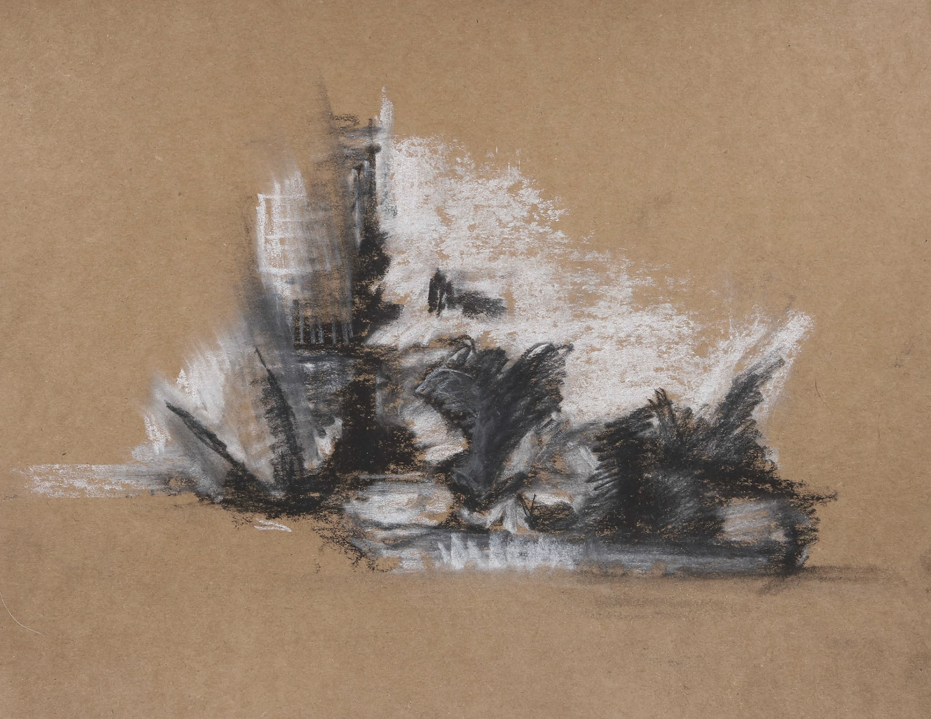 11" x 8.5" charcoal and pastel on brown cardstock