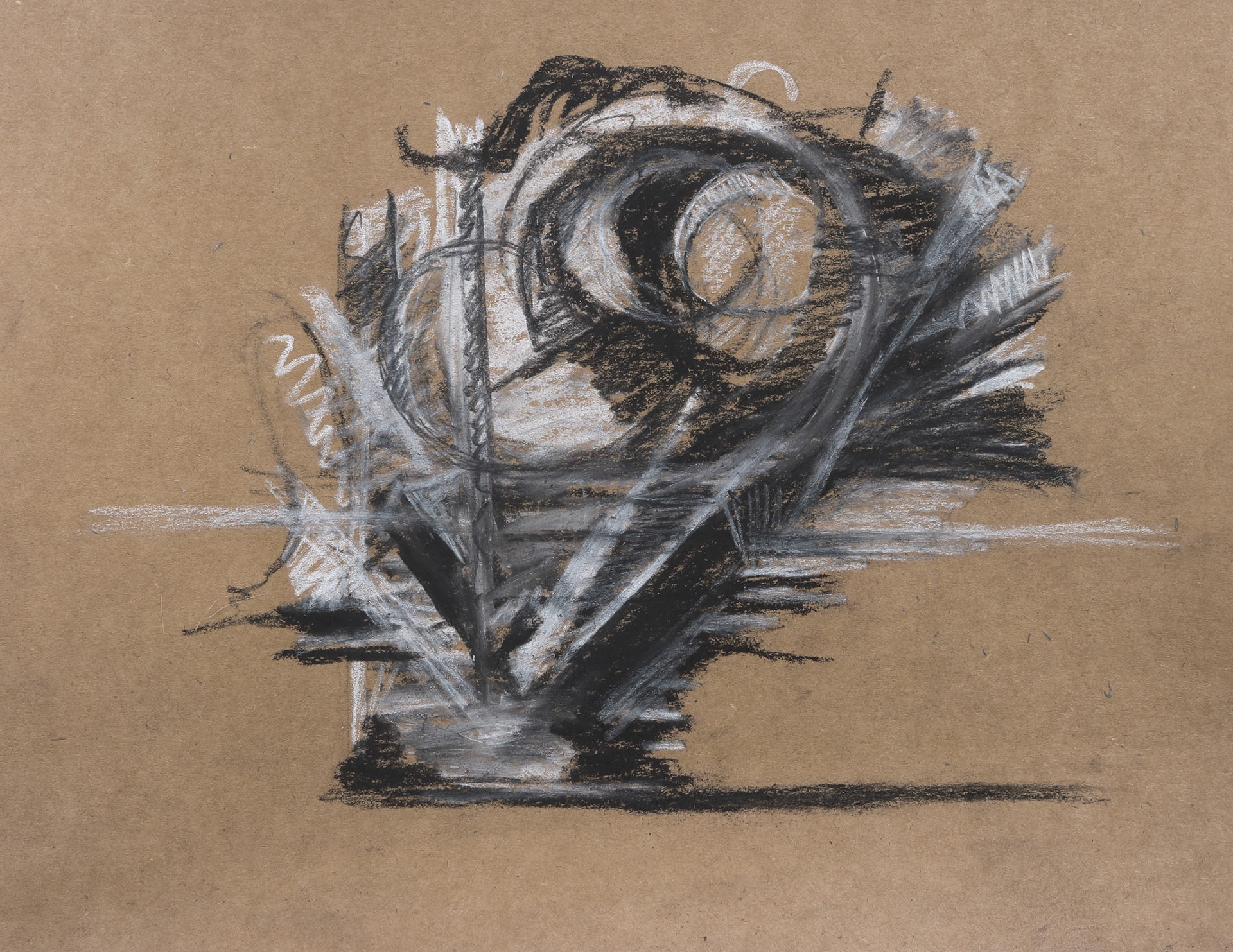 11" x 8.5" charcoal and pastel on brown cardstock