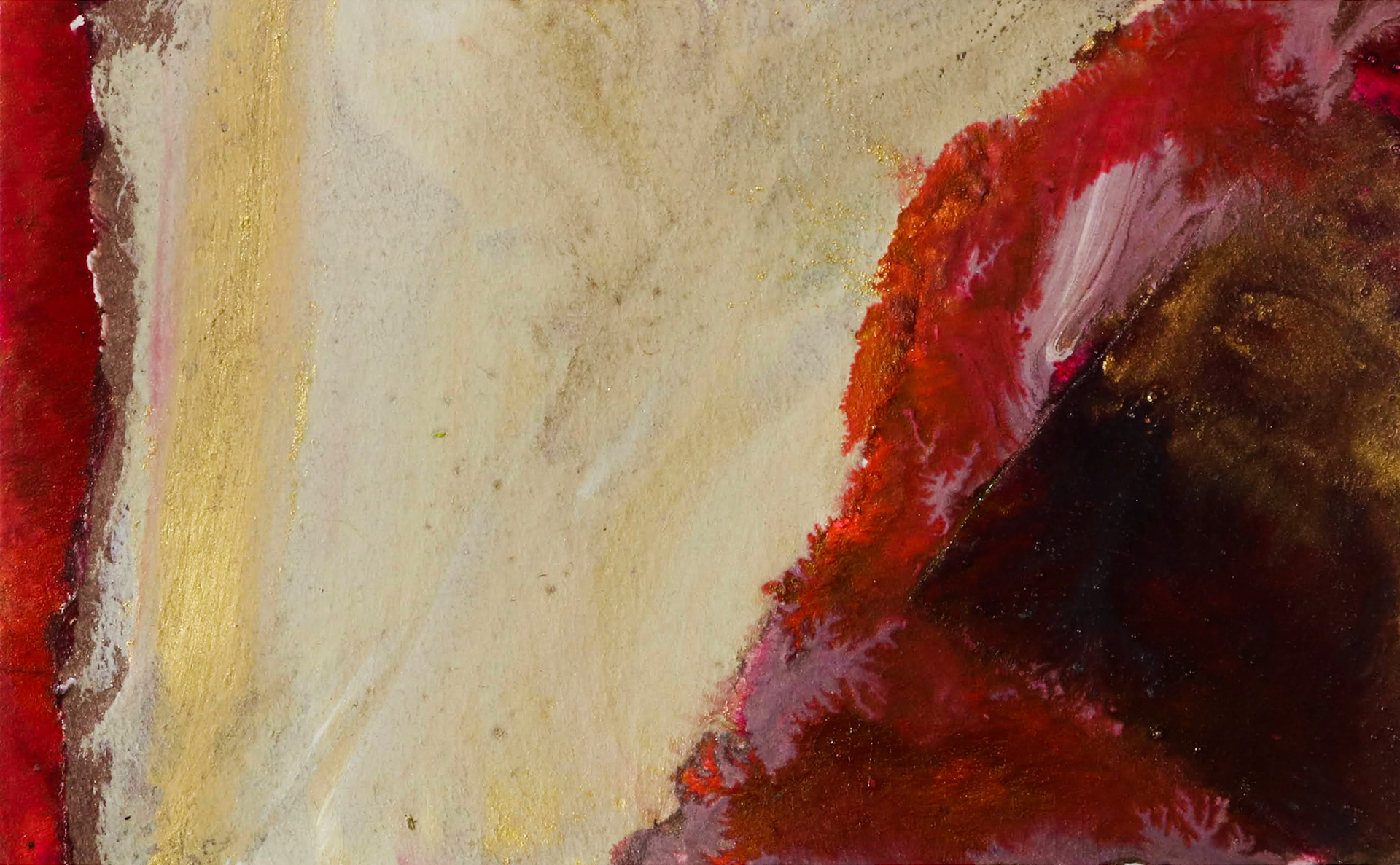 5.5" x 3.5"  watercolor, collage, and iridescent powder on paper