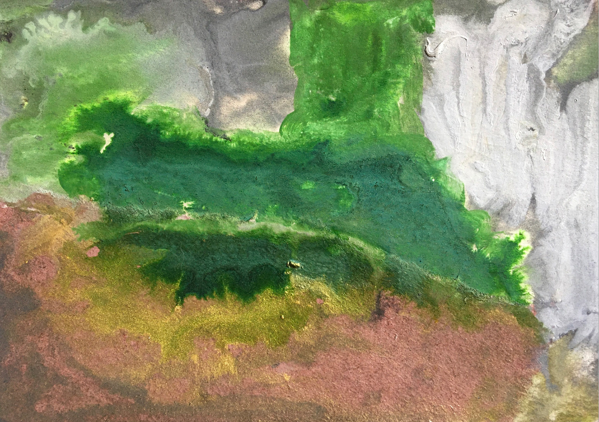 5" x 3.5"  watercolor, guache, and iridescent powder on paper