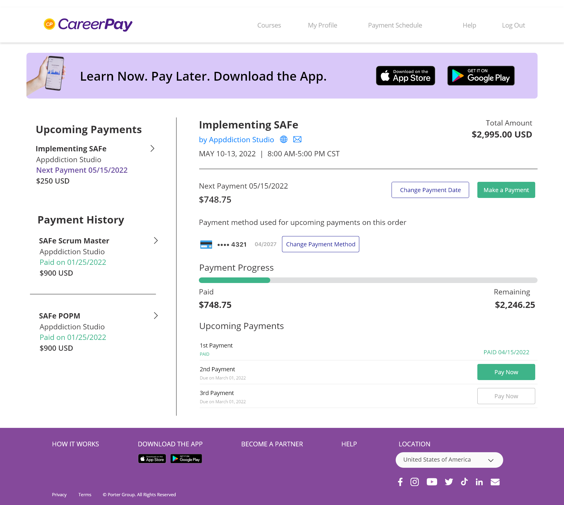 Career Pay - Payments Page