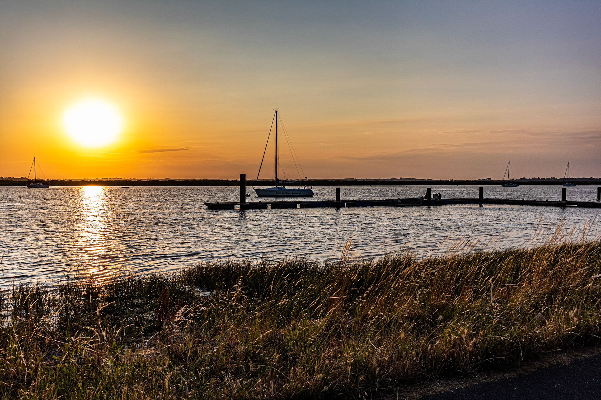 Summer sunset at Rochefort in Charente Maritime, on the river "La Charente"