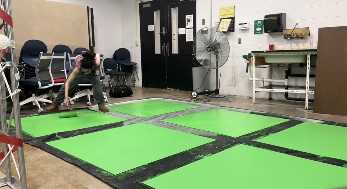 Painting wood panels to extend green screen floor