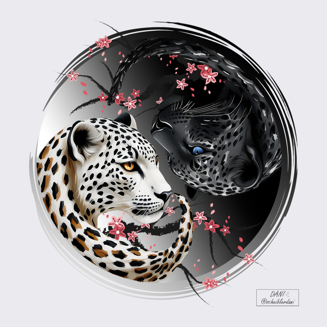Imagens de Leopardos gerados por IA, arte finalizada no Photoshop.