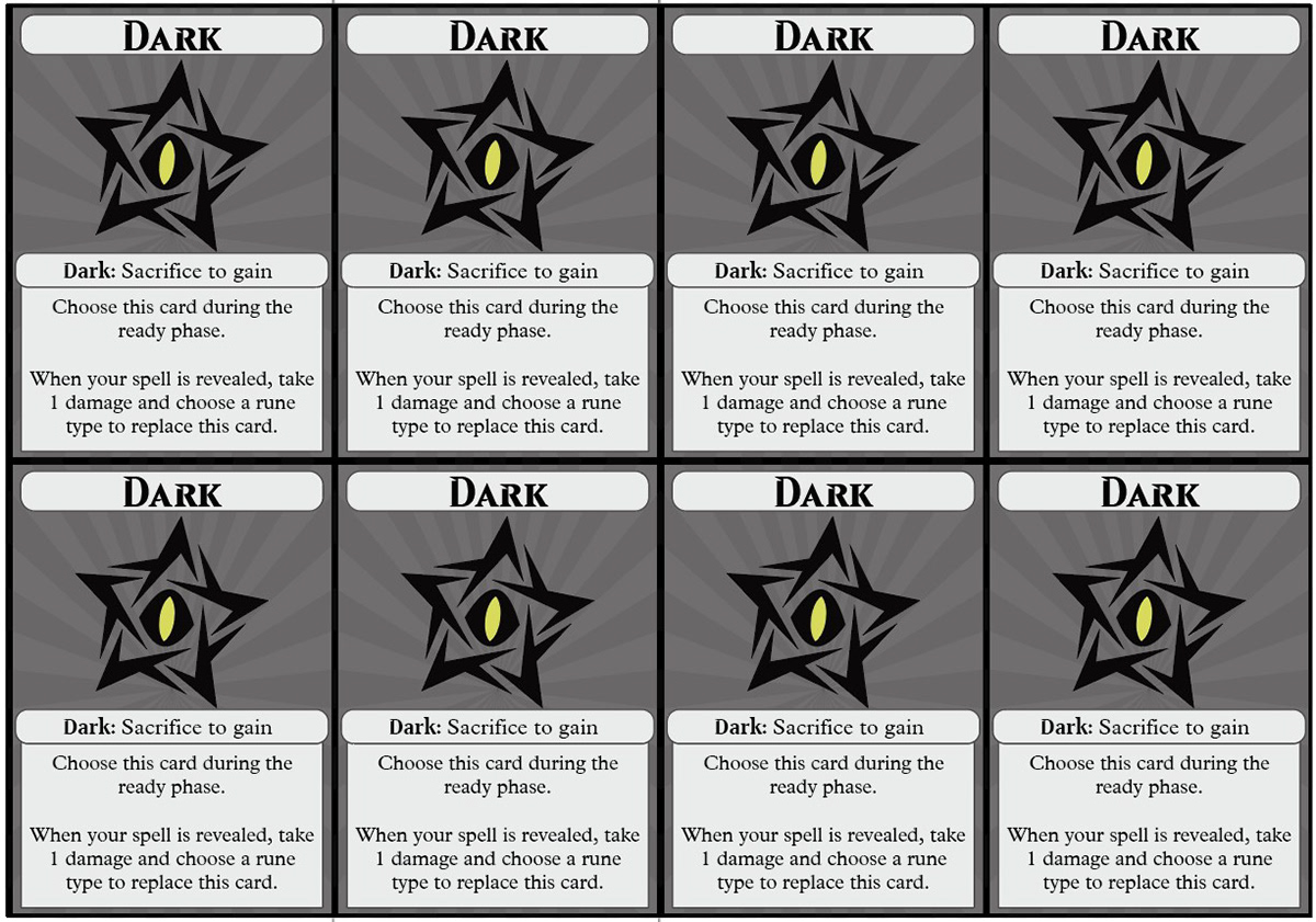 Display image of Dark rune cards with a black five-pointed star and a yellow eye in the middle.