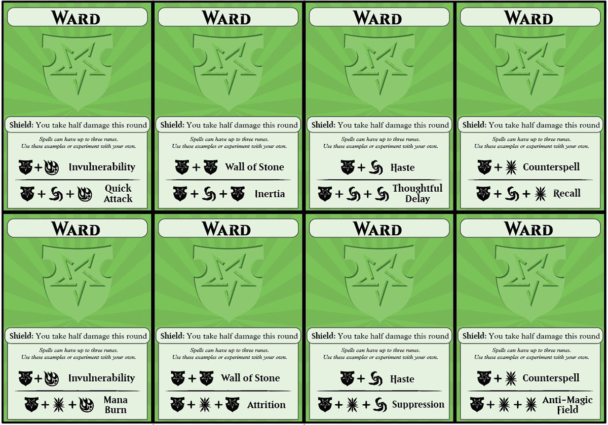 Display image of Ward rune cards with a green shield that has an inverted five-pointed star in the center.