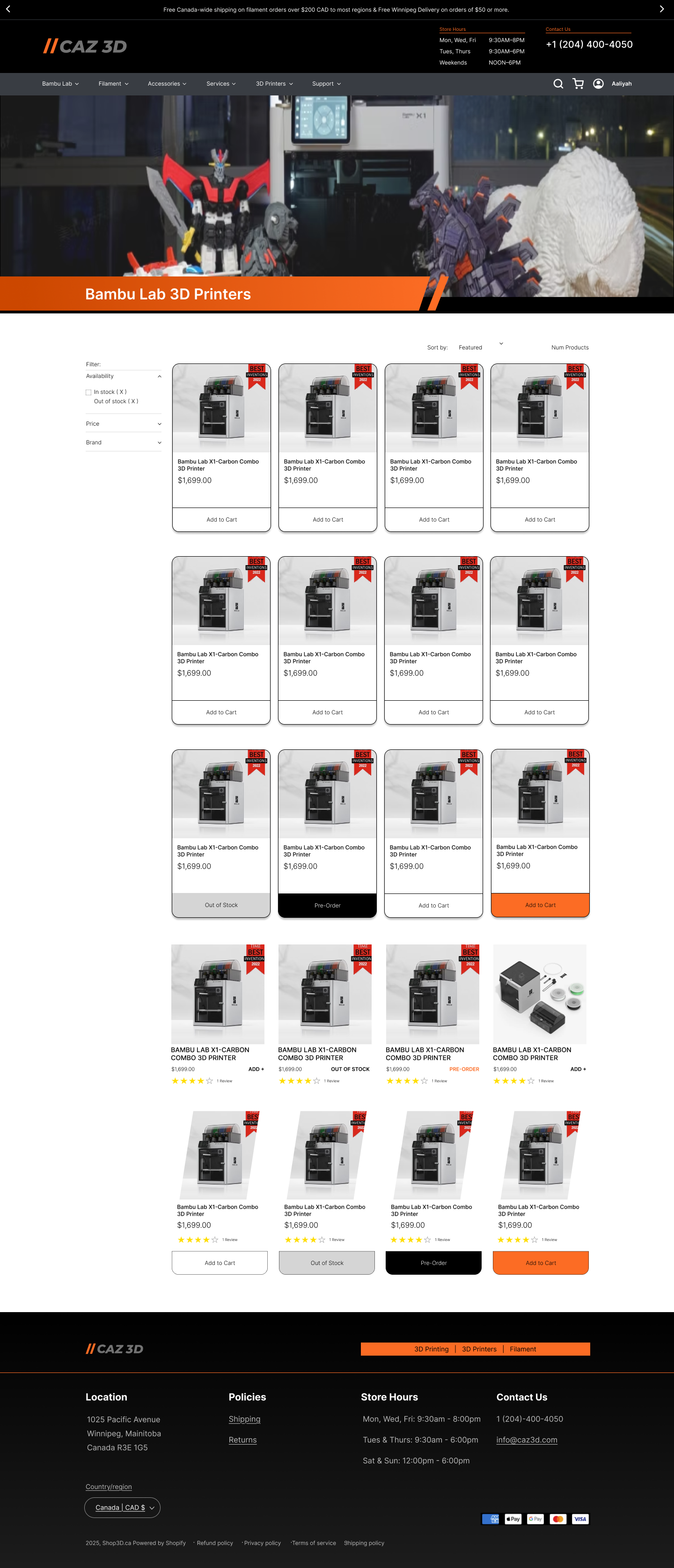 High fidelity product collections with product card options