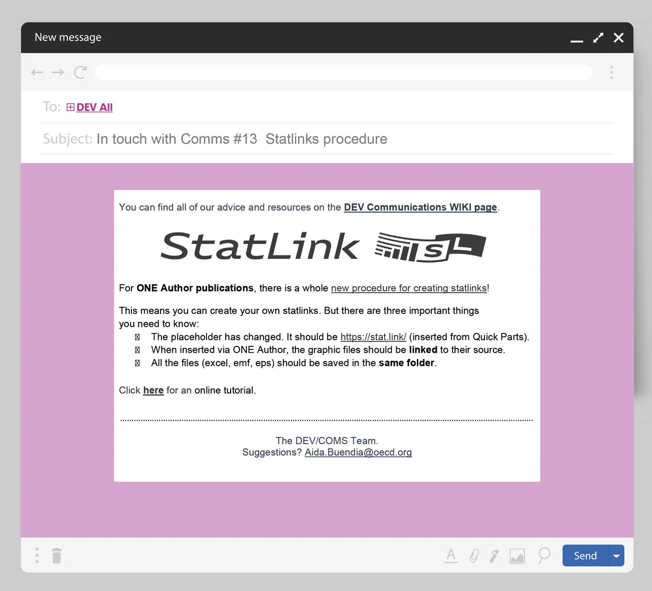 In touch with Comms #13 Statlinks procedure